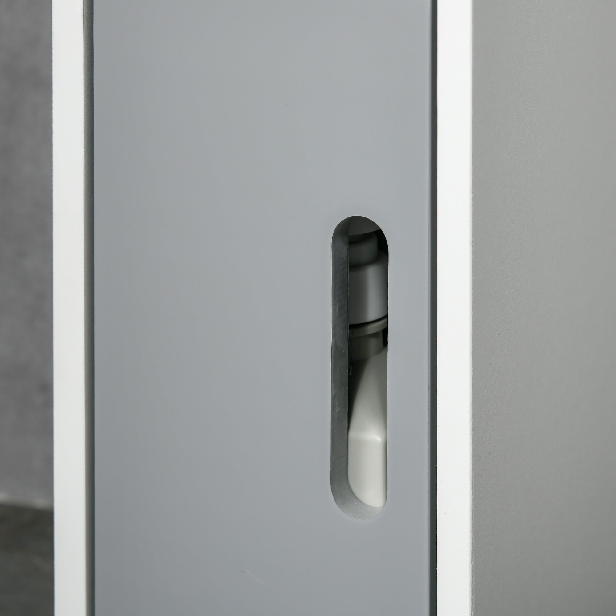 Narrow Bathroom Storage Cabinet, Freestanding Tall Bathroom Cabinet with Open Shelves and 3 Cupboards with Door for Bathroom, Grey and White
