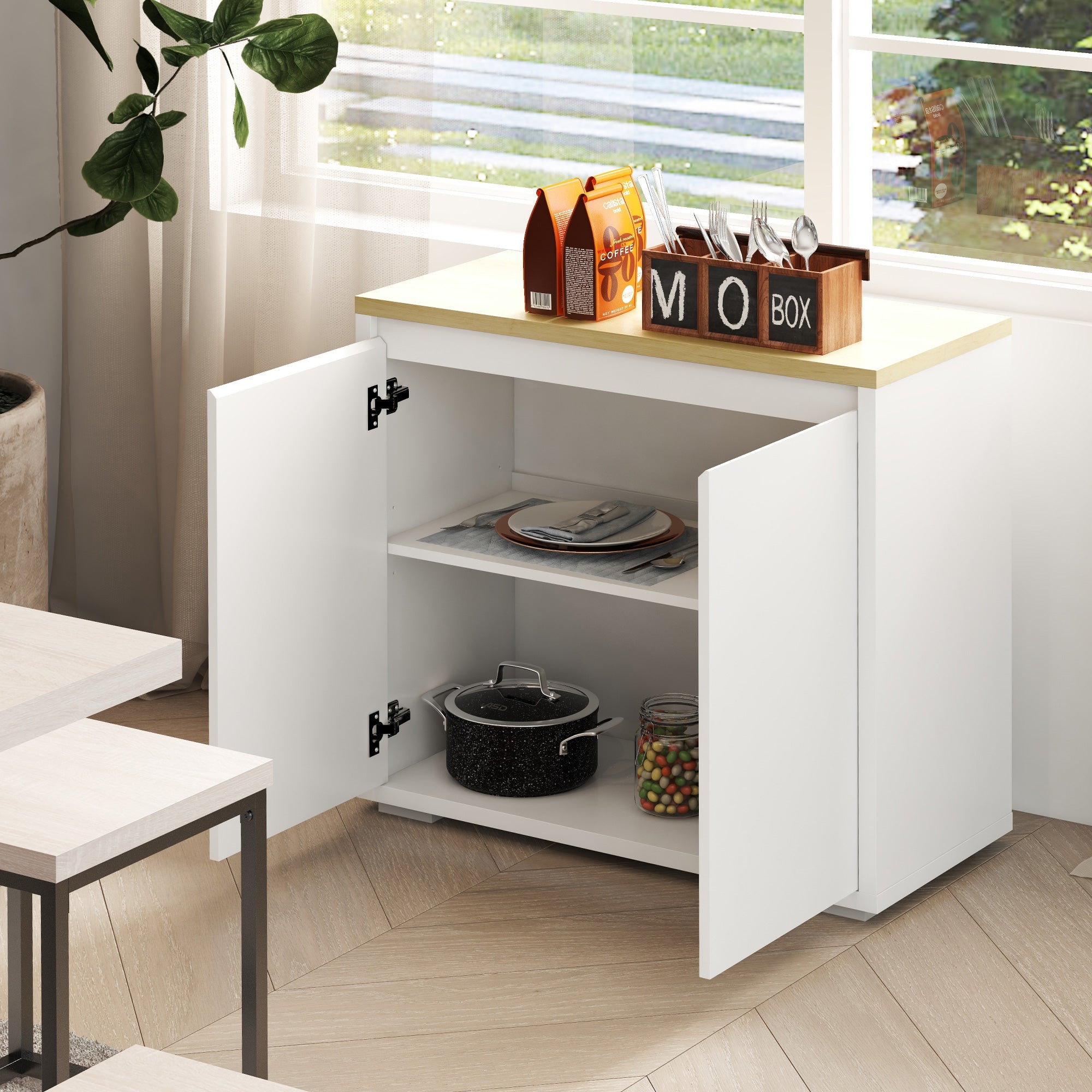 HOMCOM Kitchen Sideboard, Storage Cabinet with Double Doors and Adjustable Shelf for Living Room, Entryway, White
