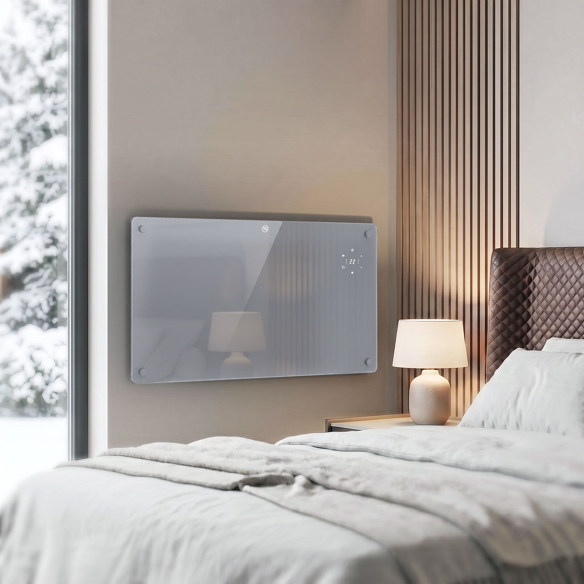 1500W Smart Glass Panel Heater Wall Mounted & Freestanding, Wifi Enabled, Works With Alexa & Google Home, Electric Heater with Weekly Timer, Open Window & Anti-Frost Mode, Thermostat, Grey