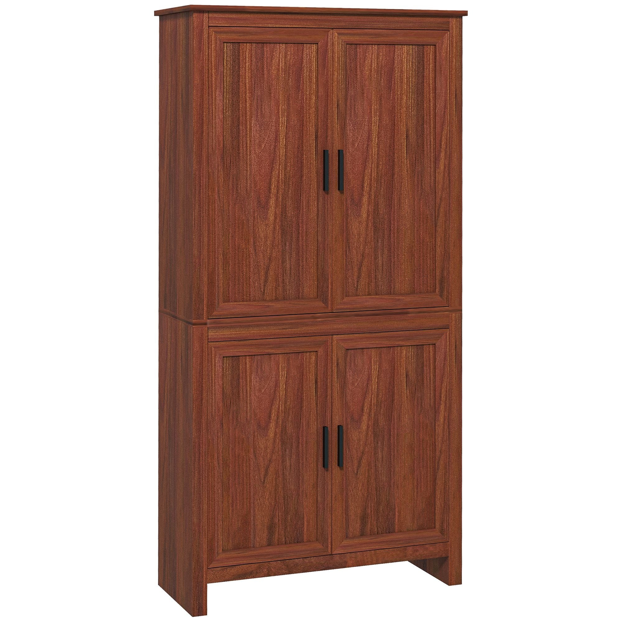 64" Kitchen Pantry Cabinet, Freestanding Storage Cabinet with 4 Doors and 3 Adjustable Shelves for Dining Room, Brown