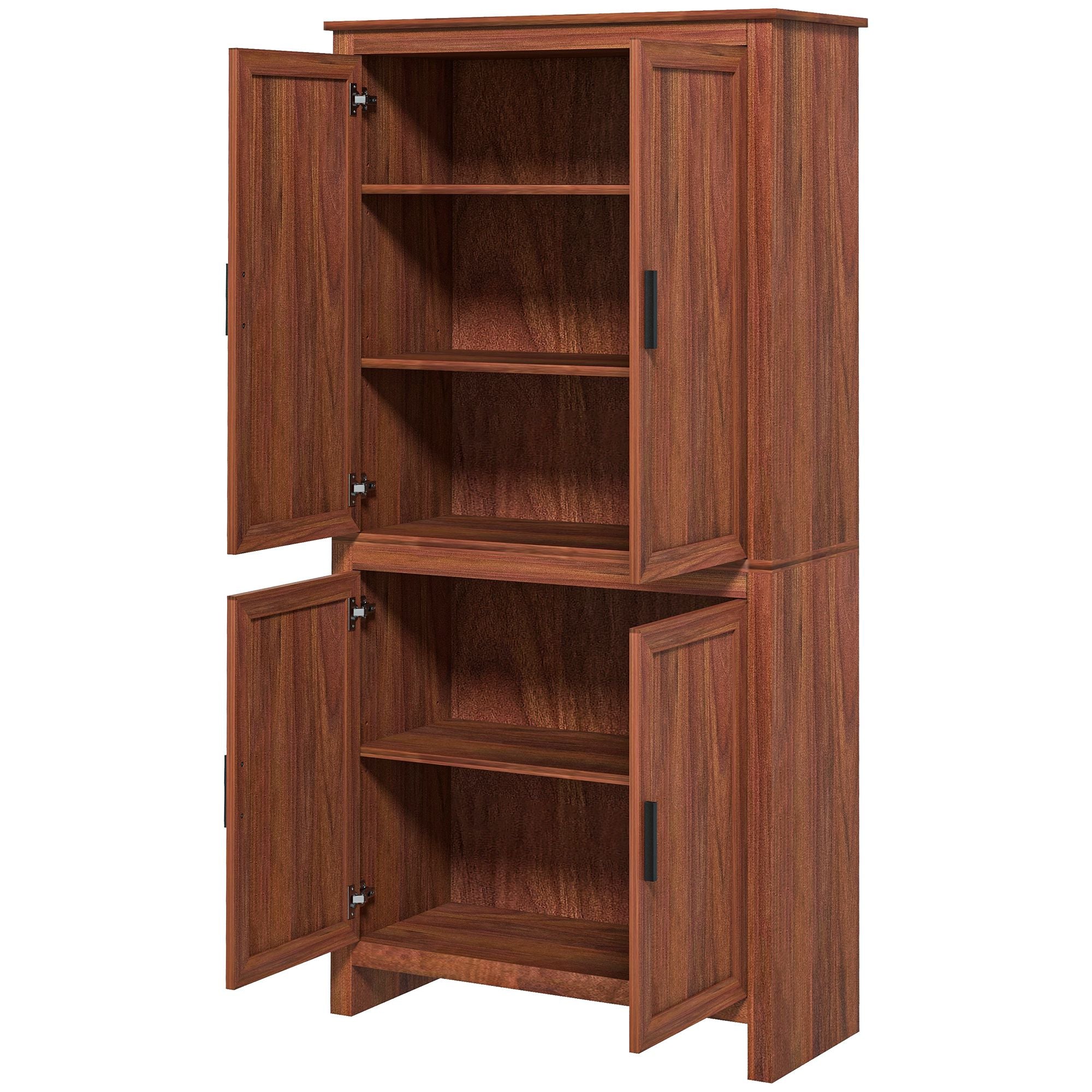 64" Kitchen Pantry Cabinet, Freestanding Storage Cabinet with 4 Doors and 3 Adjustable Shelves for Dining Room, Brown