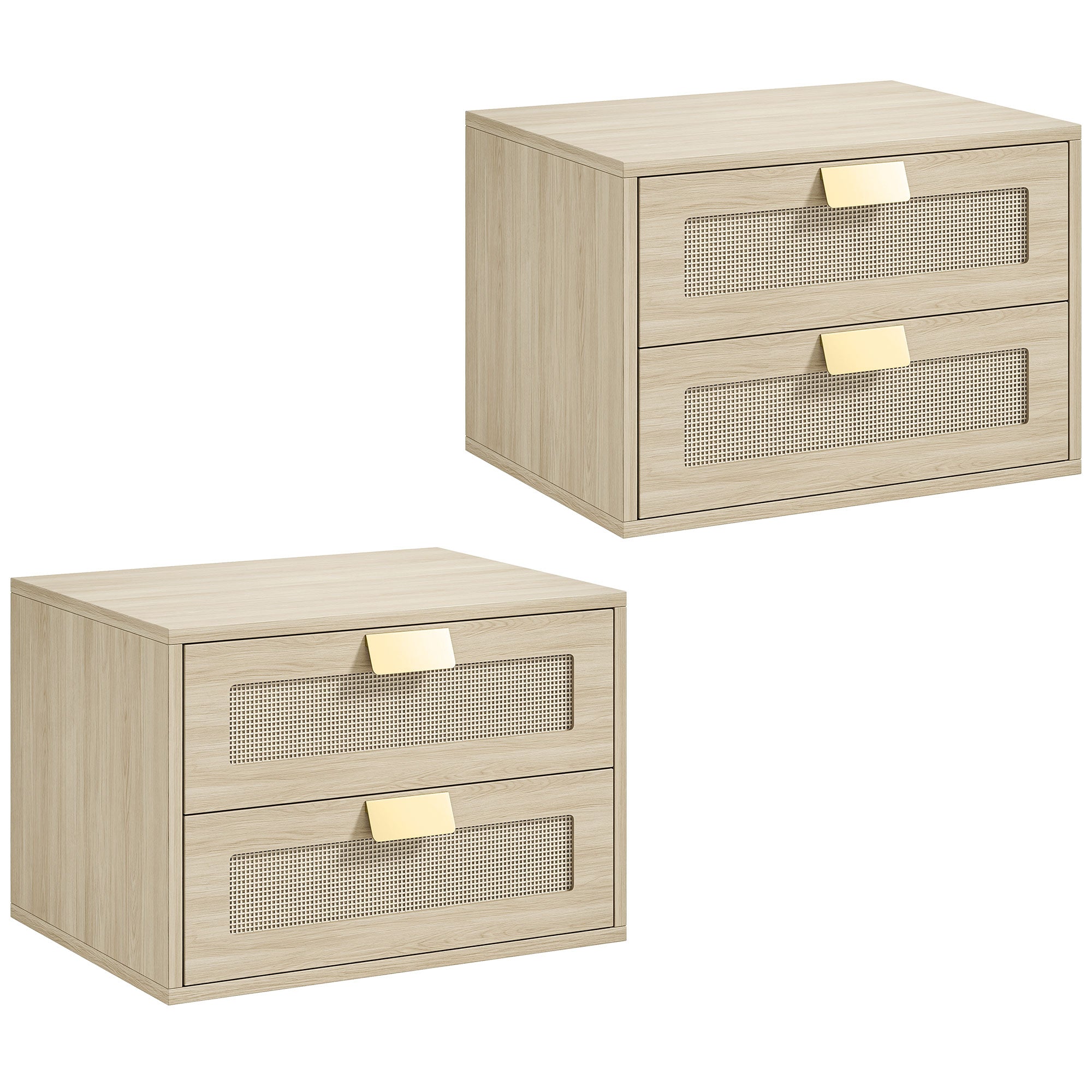 Modern Floating Nightstands Set of 2, Wall Mounted Bedside Tables with 2 Drawers, Bedside Cabinet for Bedroom Living Room, Oak