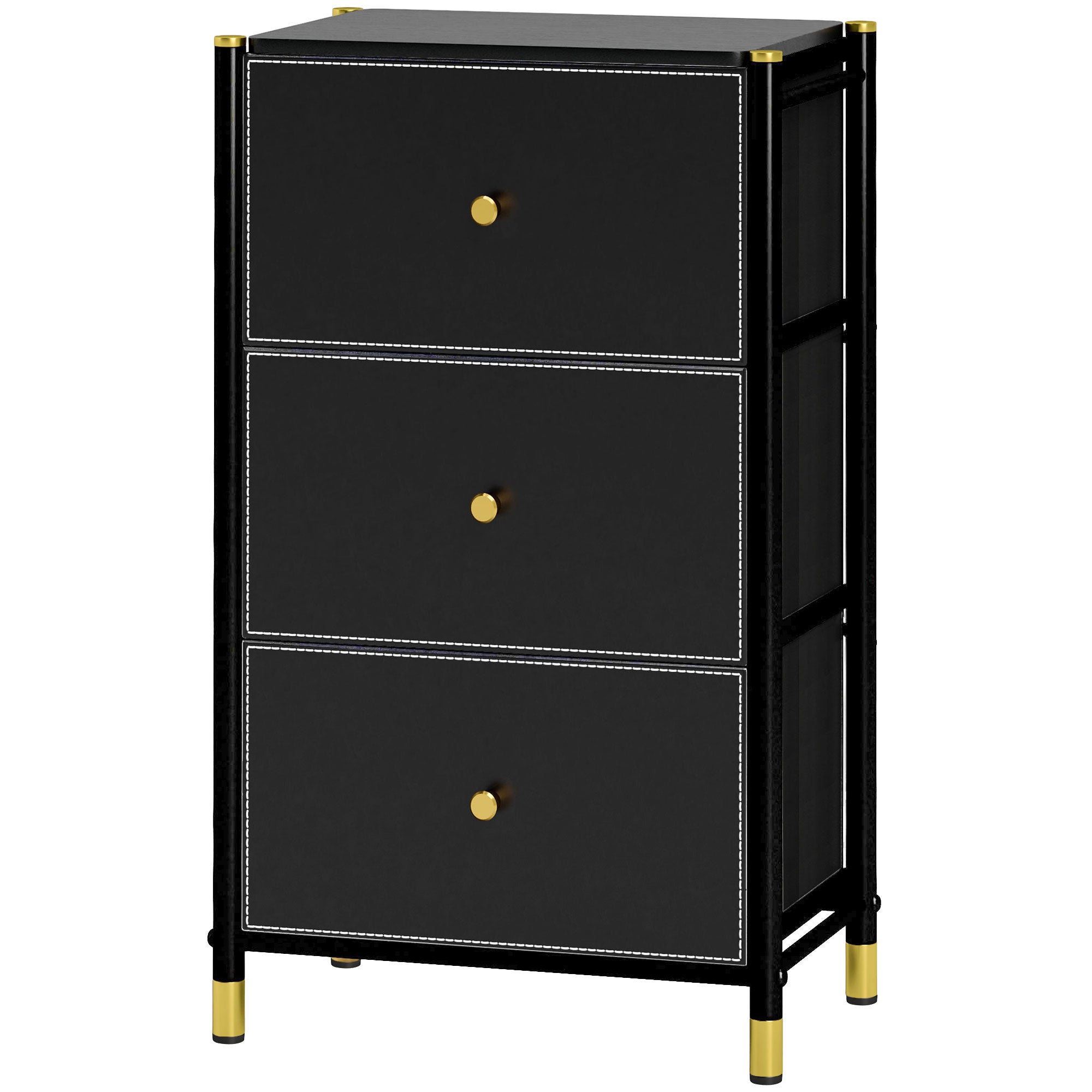 HOMCOM Chest of Drawers, 3 Drawer Fabric Dresser with PU Leather Surface, Steel Frame, Storage Organizer Unit for Bedroom, Living Room, Hallway, Closet, Easy to Assemble, Black
