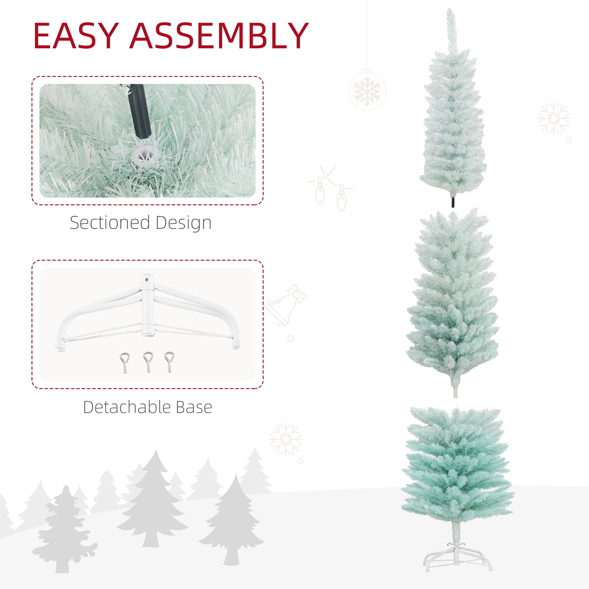 HOMCOM 7' Pencil Christmas Tree, Slim Artificial Xmas Tree with Realistic Branches, Sturdy Stand, Gradient Blue