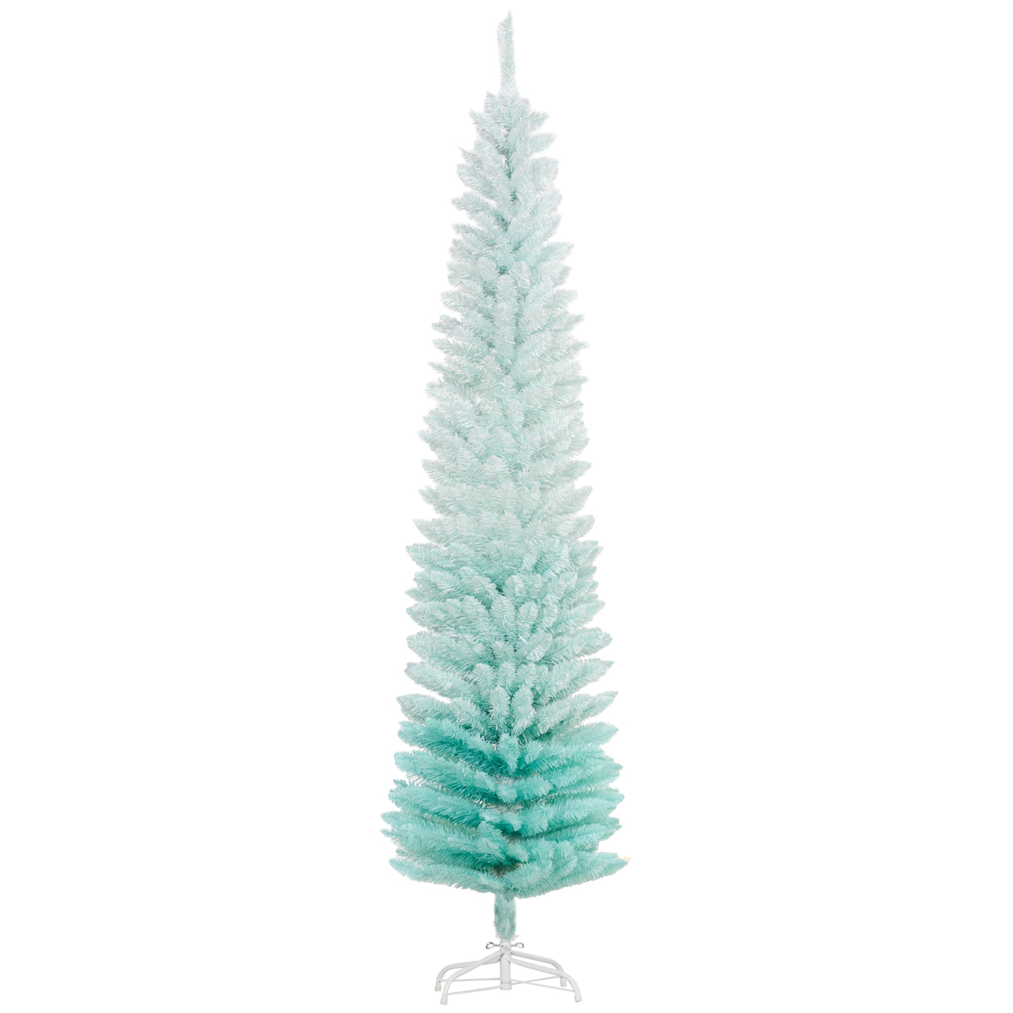 HOMCOM 7' Pencil Christmas Tree, Slim Artificial Xmas Tree with Realistic Branches, Sturdy Stand, Gradient Blue