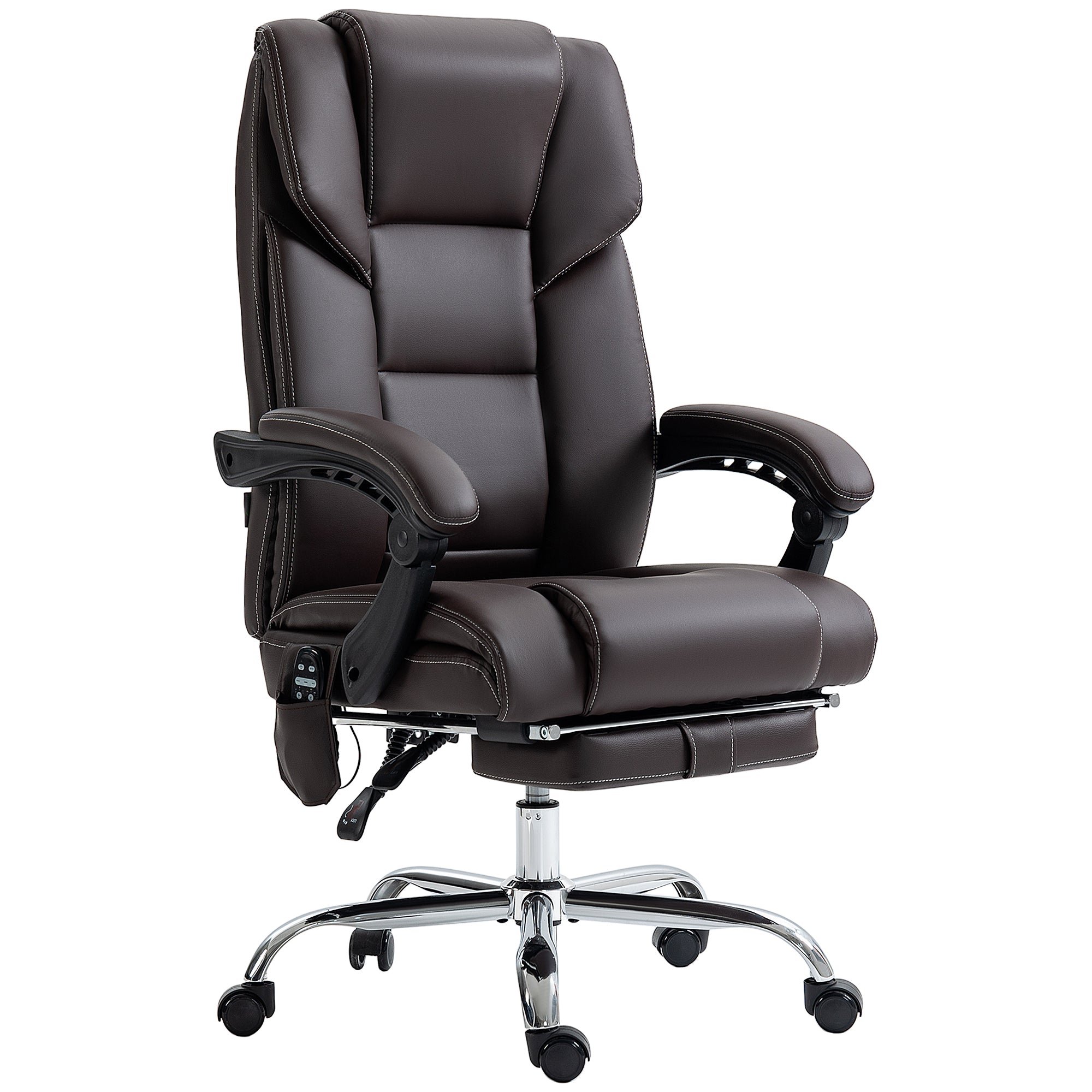 6 Point Vibration Massage Office Chair with Heat, PU Leather Computer Chair with Adjustable Height Reclining Back, Brown