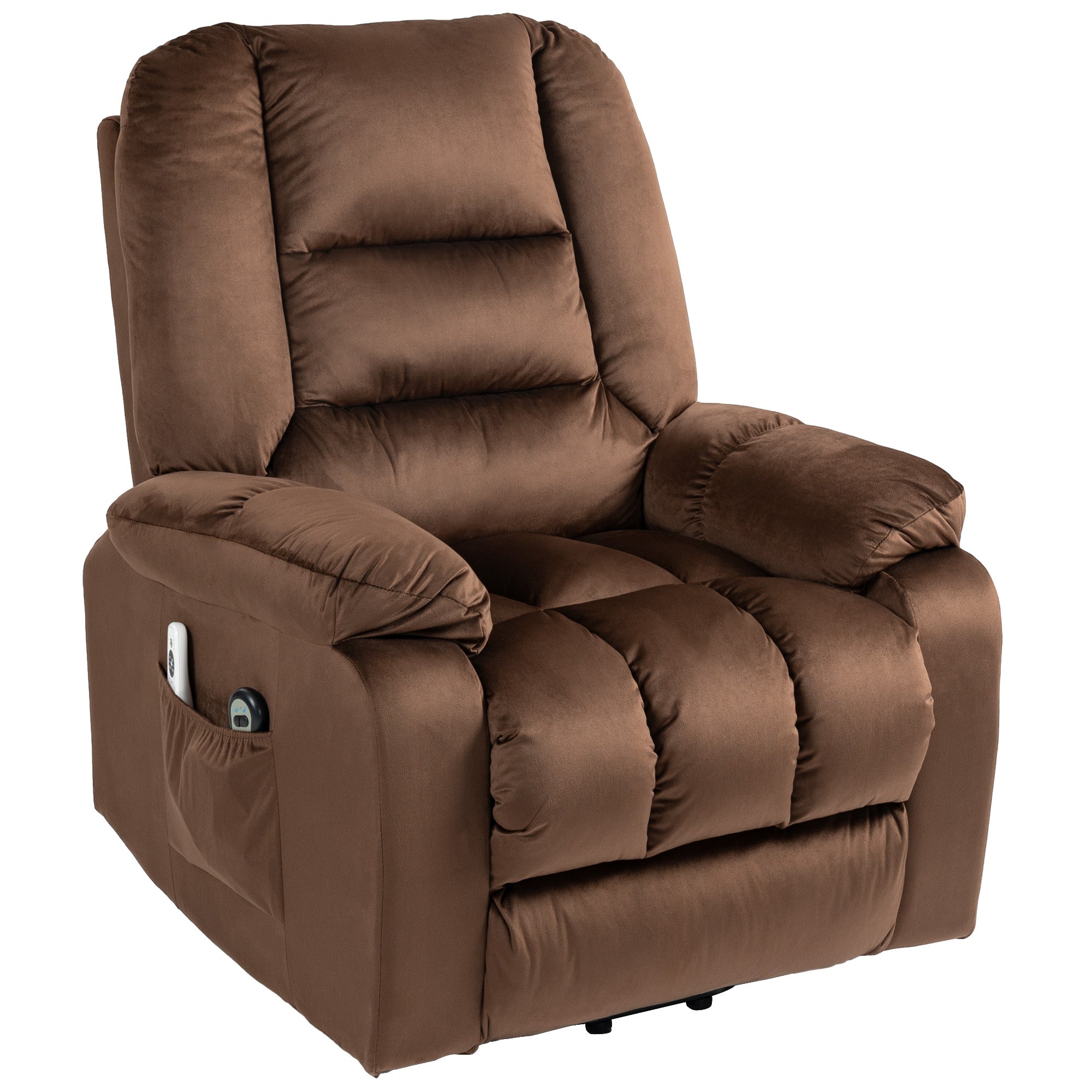 Lift Chair Quick Assembly Electric Riser and Recliner with Vibration Massage Heat Side Pockets Brown