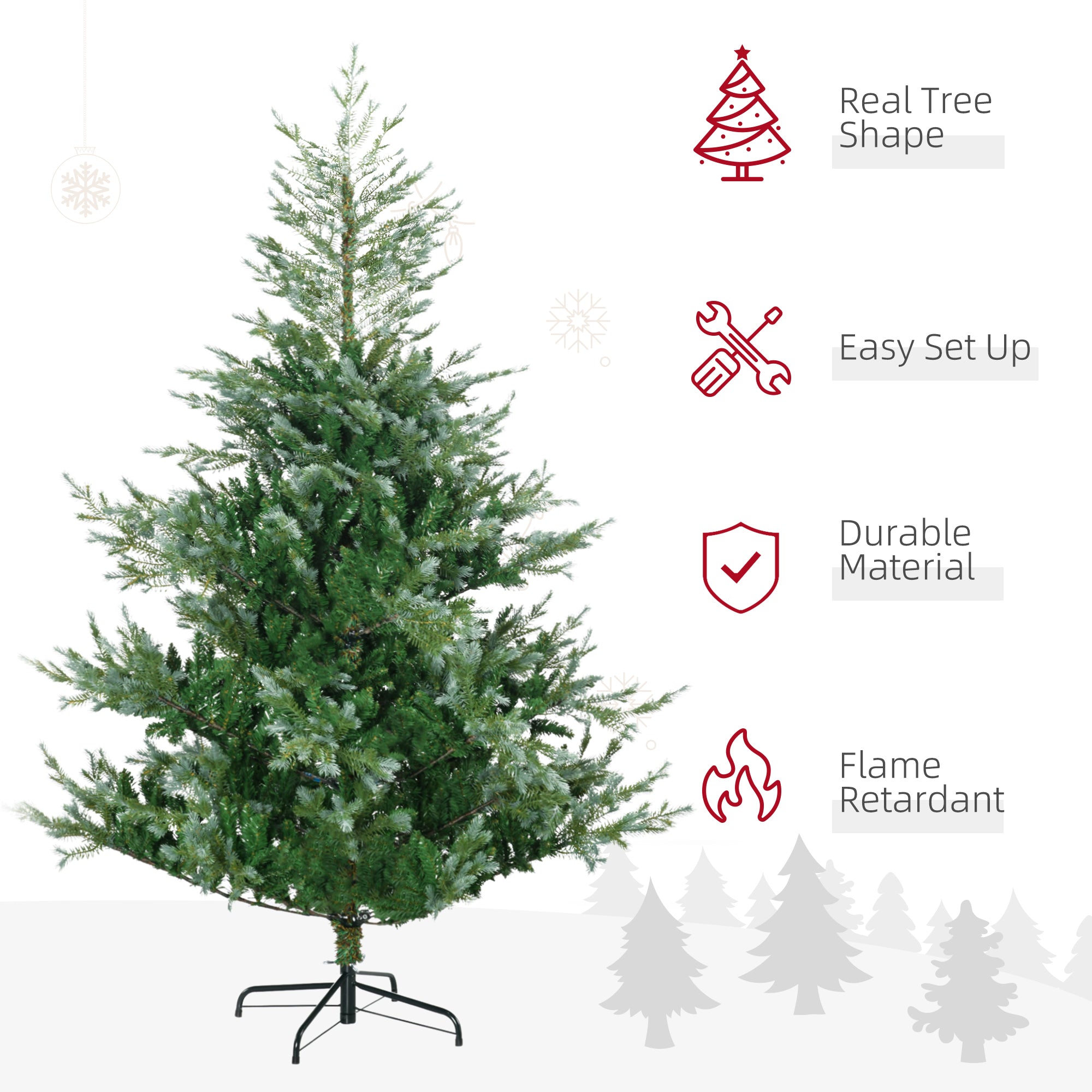 6' Artificial Wide Christmas Tree Holiday Decor, with Easy-to-Shape Branches, Auto Open, Steel Base, Green