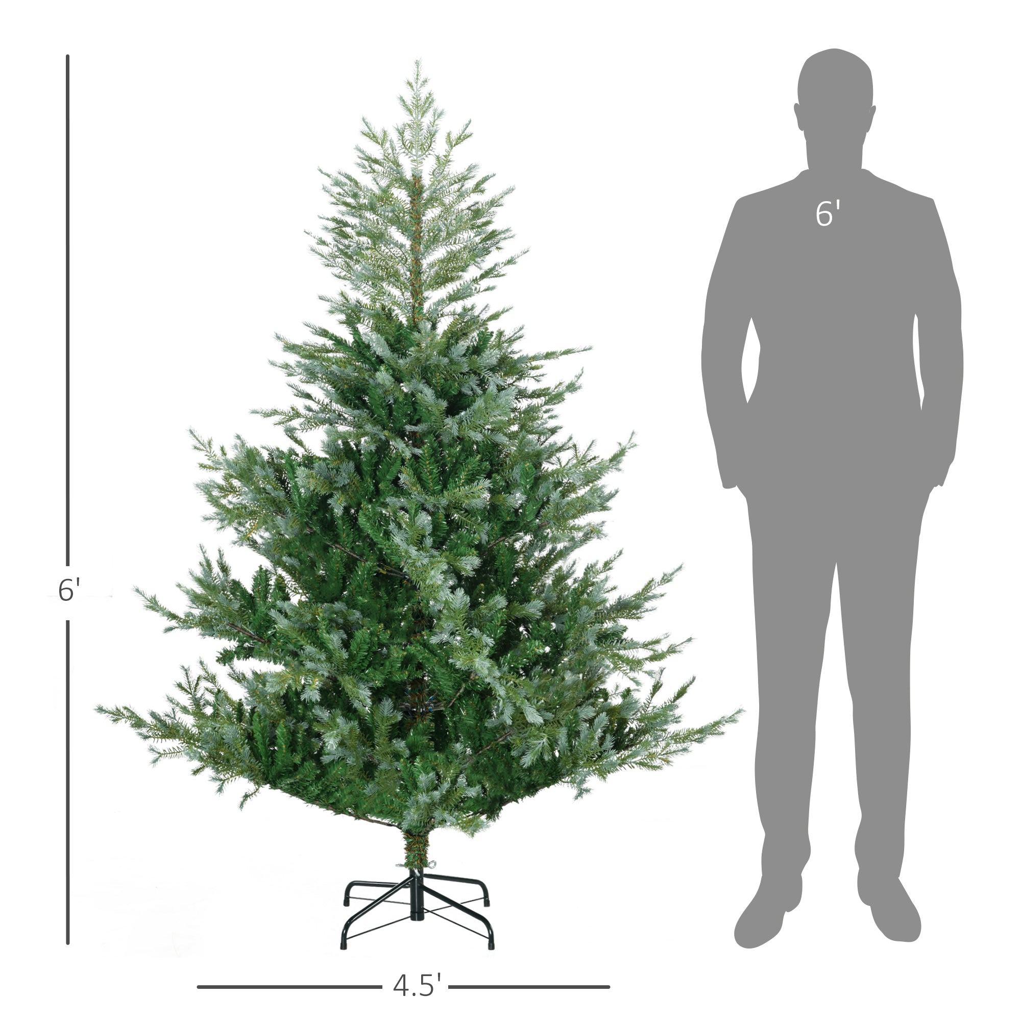 6' Artificial Wide Christmas Tree Holiday Decor, with Easy-to-Shape Branches, Auto Open, Steel Base, Green