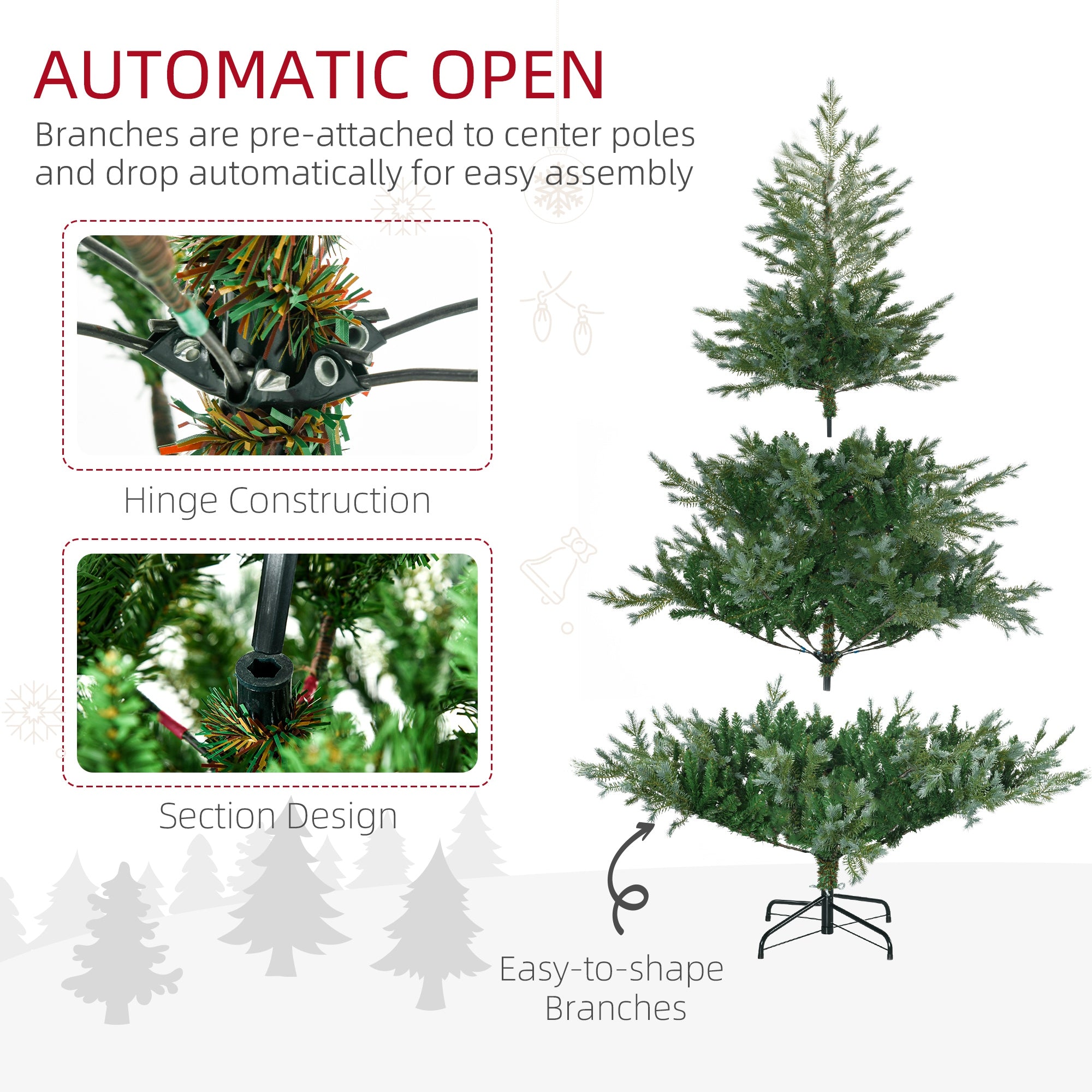 6' Artificial Wide Christmas Tree Holiday Decor, with Easy-to-Shape Branches, Auto Open, Steel Base, Green