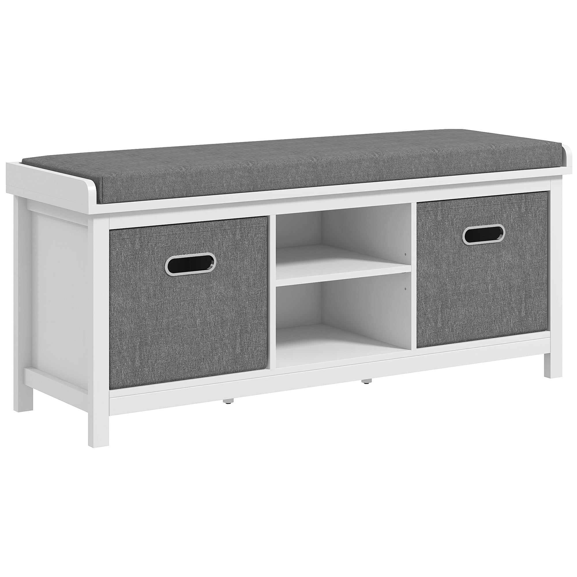 Shoe Storage Bench with Cushioned Seat, Entryway Bench Seat with 2 Drawers and Adjustable Shelf for Hallway, White