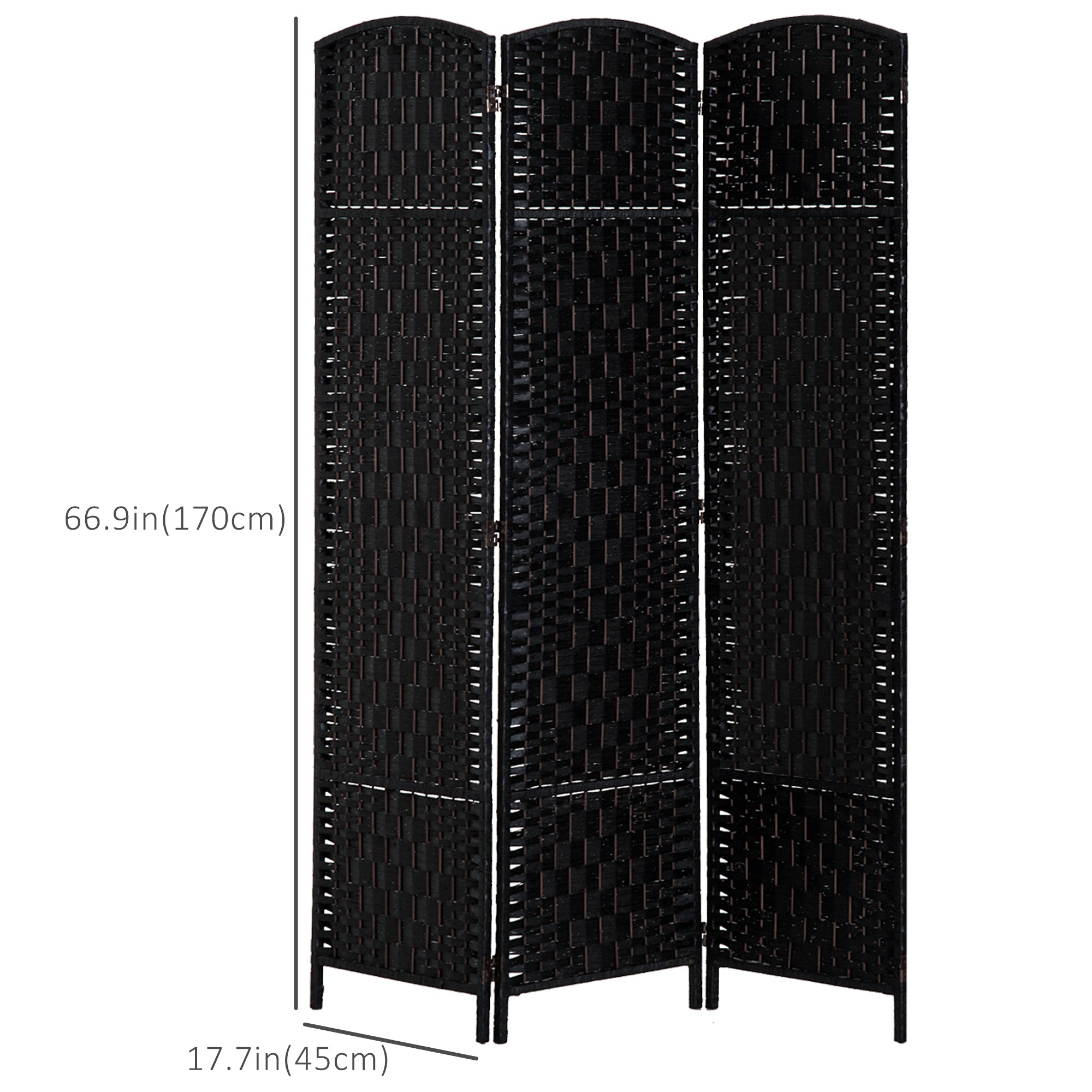 HOMCOM 3 Panels Room Divider, 6 Ft Tall Indoor Portable Folding Privacy Screens, Hand-Woven Double Hinged Freestanding Partition Wall Divider for Home Office, Black
