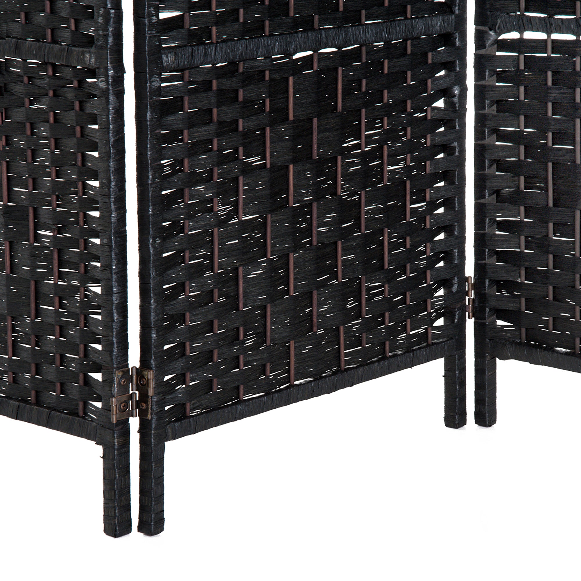 HOMCOM 3 Panels Room Divider, 6 Ft Tall Indoor Portable Folding Privacy Screens, Hand-Woven Double Hinged Freestanding Partition Wall Divider for Home Office, Black