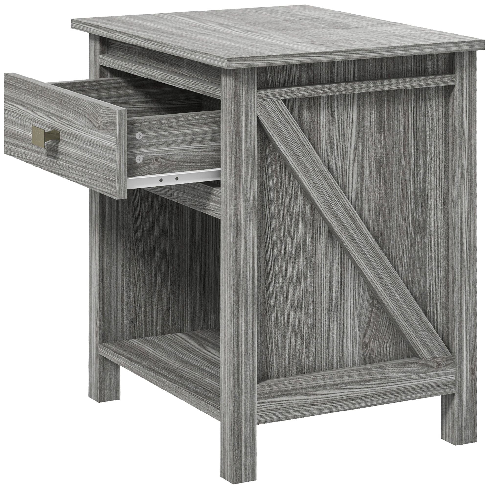 HOMCOM Farmhouse Nightstand, End Side Table with Drawer and Storage Shelf, Bedside Table for Bedroom, Grey