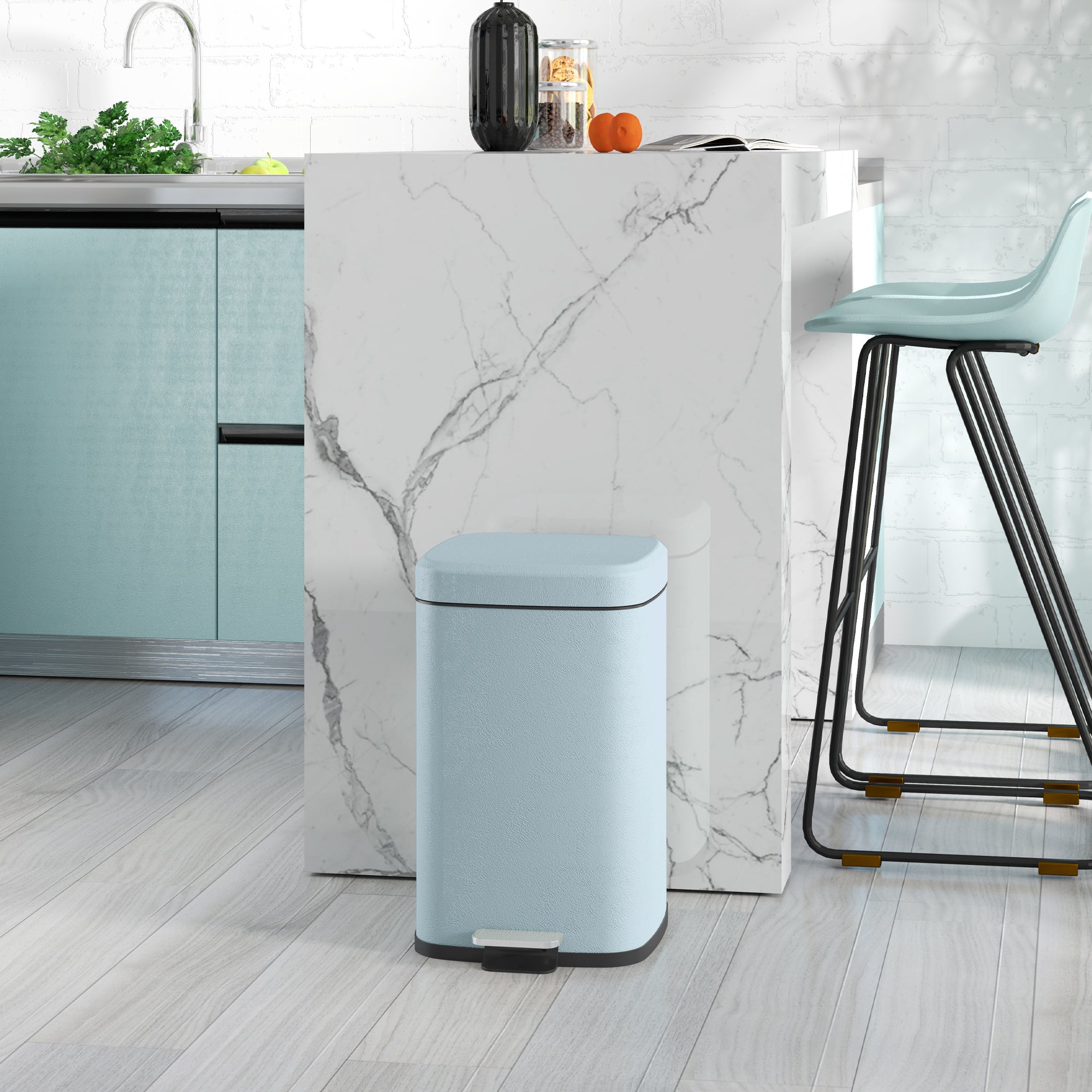 HOMCOM 20 Litre Pedal Bin, Fingerprint Proof Kitchen Bin with Soft-close Lid, Metal Rubbish Bin with Foot Pedal and Removable Inner Bucket, Light Green