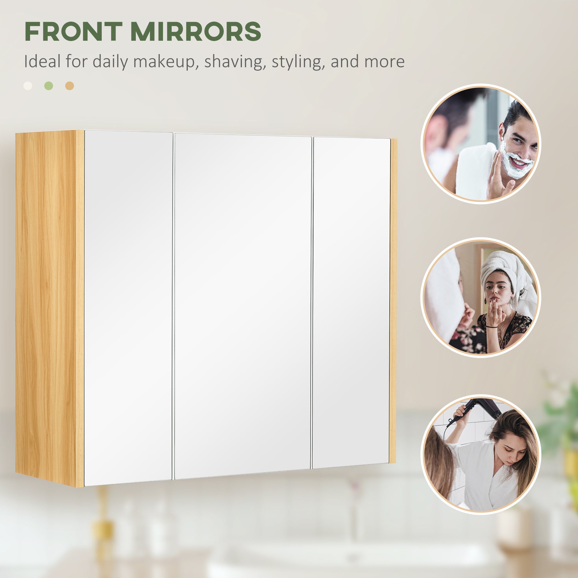 kleankin Bathroom Mirror Cabinet, Wall-Mounted Medicine Cabinet with 3 Doors and 4 Adjustable Shelves, White