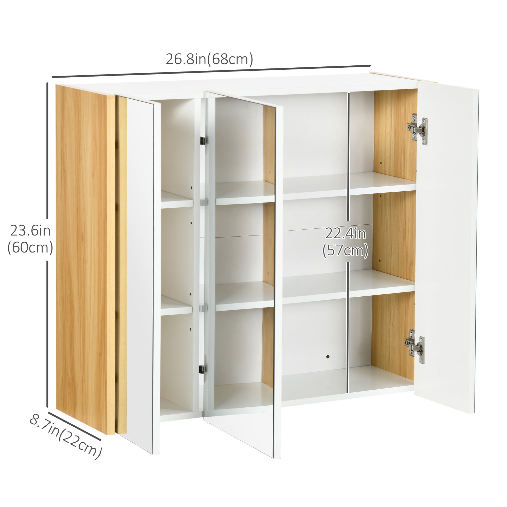 kleankin Bathroom Mirror Cabinet, Wall-Mounted Medicine Cabinet with 3 Doors and 4 Adjustable Shelves, White