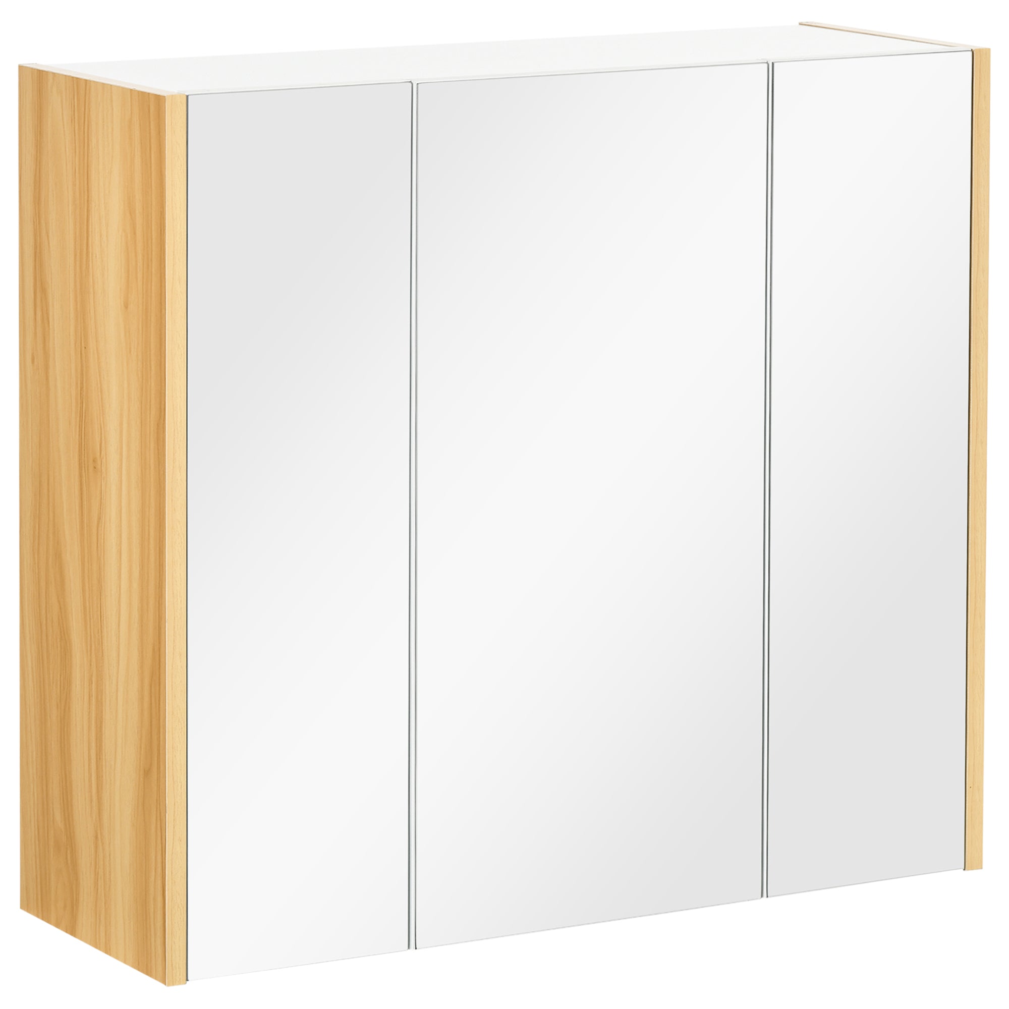 kleankin Bathroom Mirror Cabinet, Wall-Mounted Medicine Cabinet with 3 Doors and 4 Adjustable Shelves, White