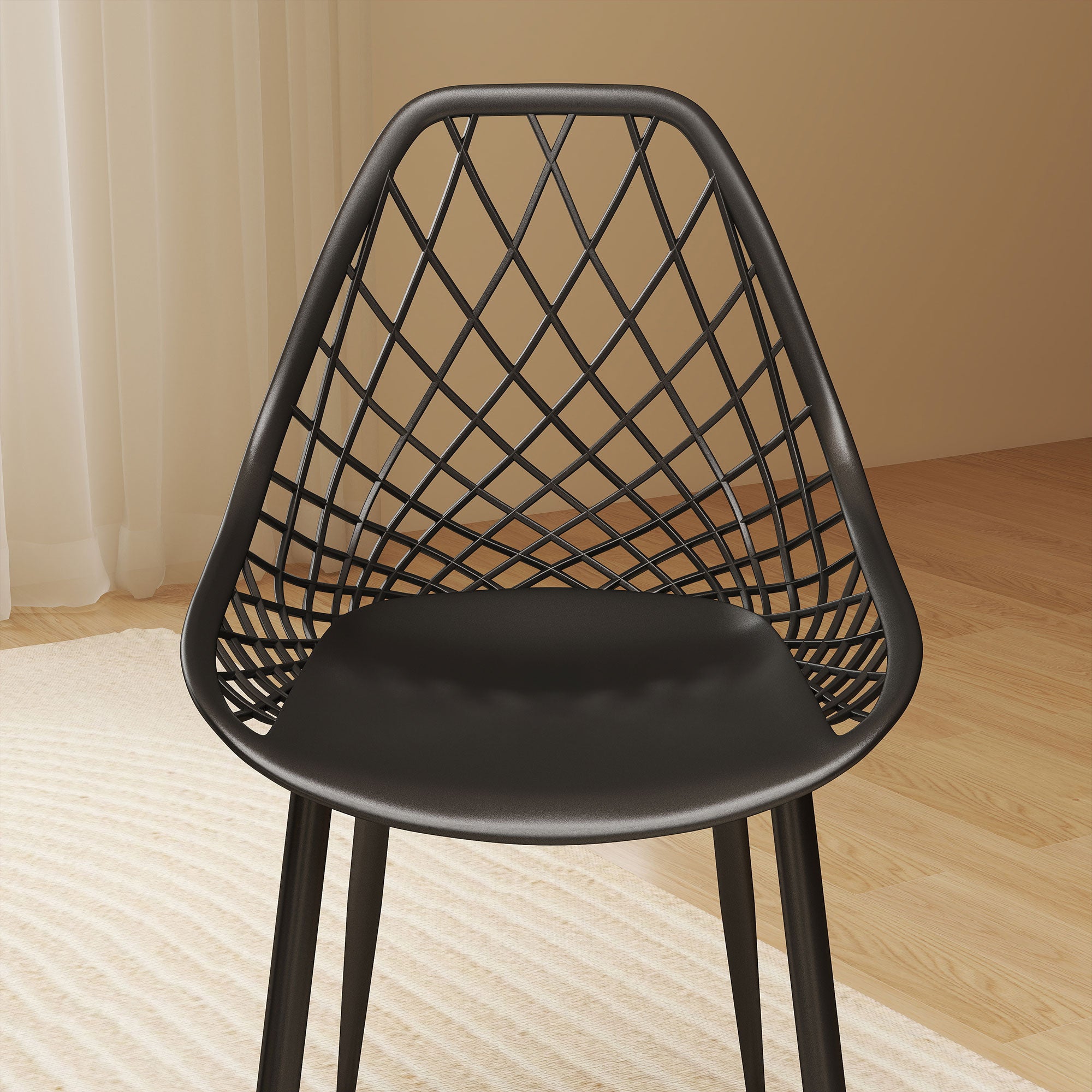 Plastic Dining Chairs Set of 4, Modern Kitchen Chairs with Hollow Backrest and Metal Legs for Living Room, Dining Room, Home Office, Black