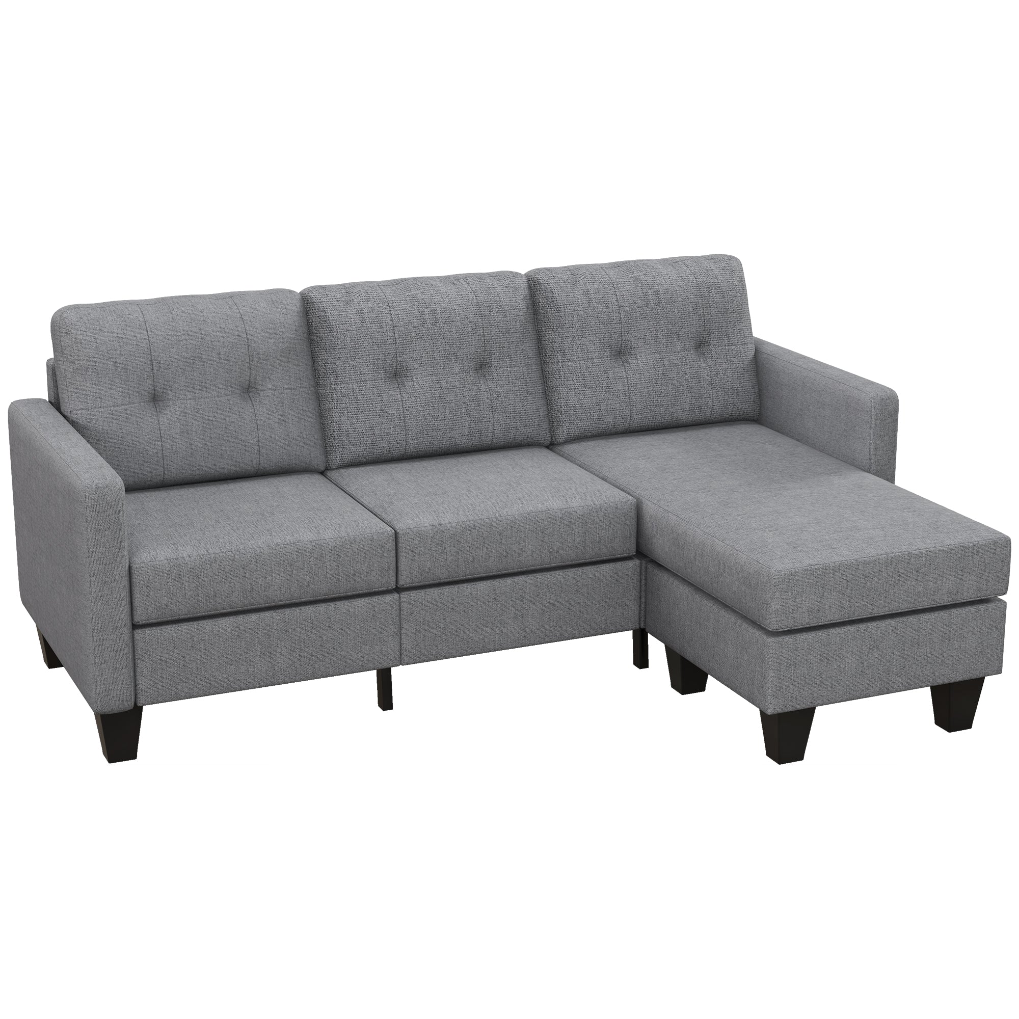 HOMCOM Modular Sectional Couch with Changeable Chaise, 3 Seater Corner Sofa with Ottoman, Fabric L Shape Sofa with Thick Padded Cushion for Living Room, Office, Light Grey