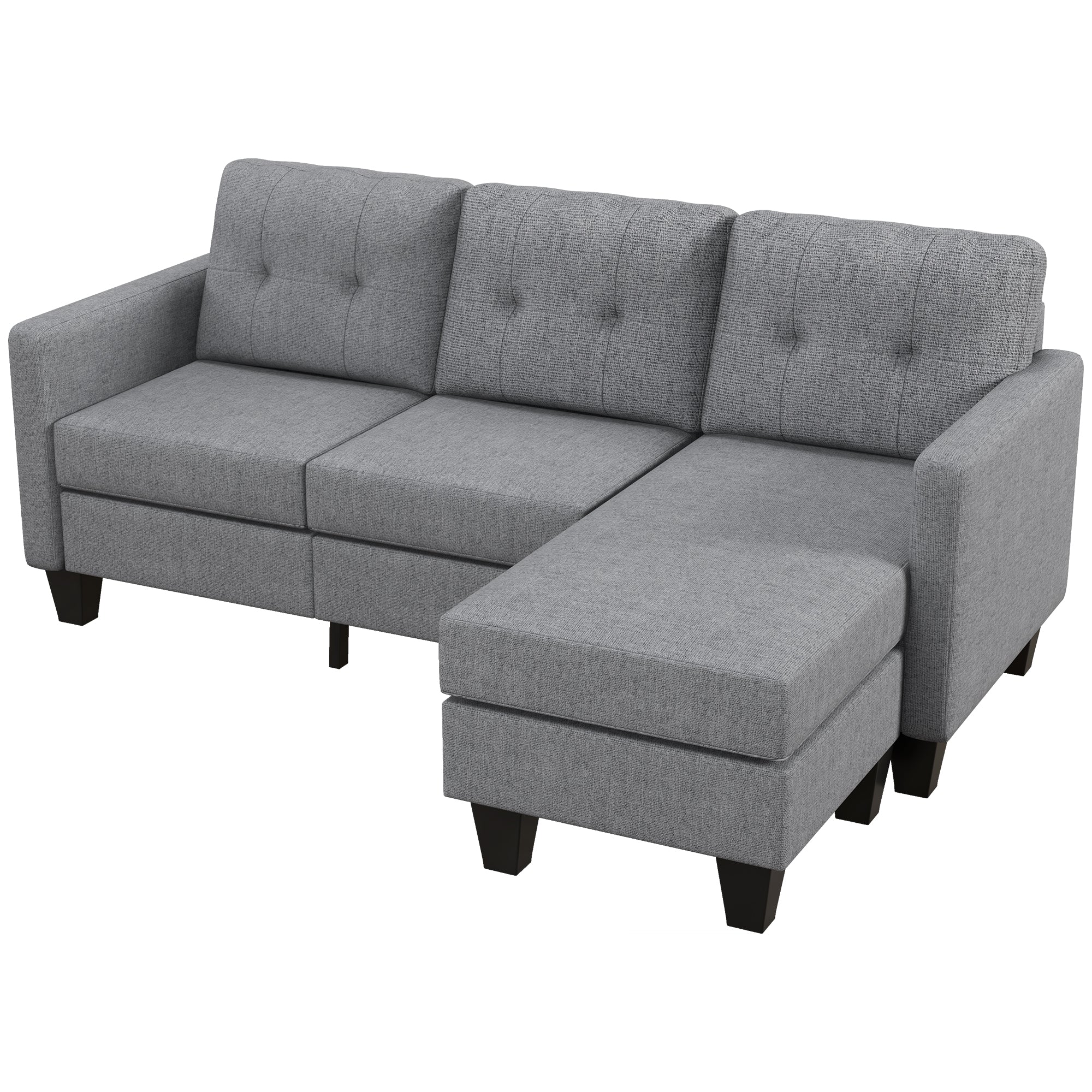 HOMCOM Modular Sectional Couch with Changeable Chaise, 3 Seater Corner Sofa with Ottoman, Fabric L Shape Sofa with Thick Padded Cushion for Living Room, Office, Light Grey