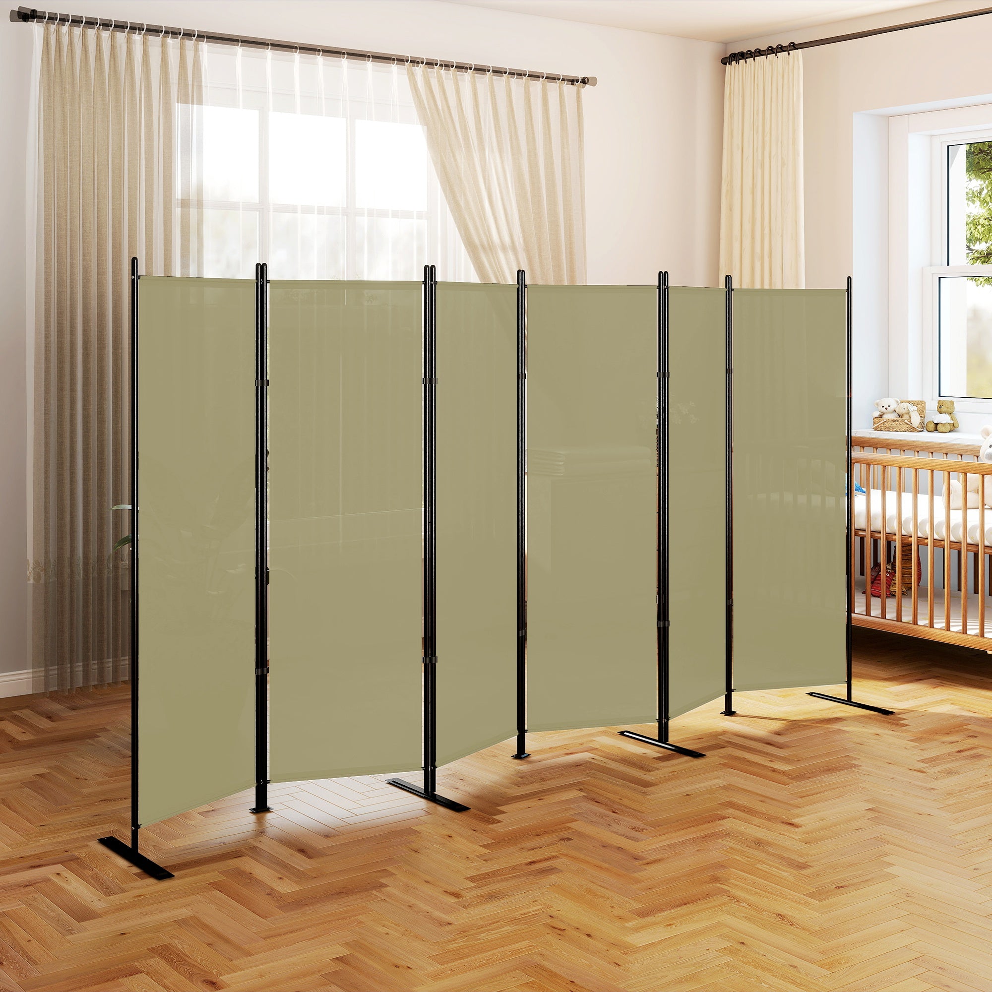 6 Panel Room Divider, 6 Ft Folding Privacy Screen, Portable Freestanding Partition Wall Divider for Home Office, Beige