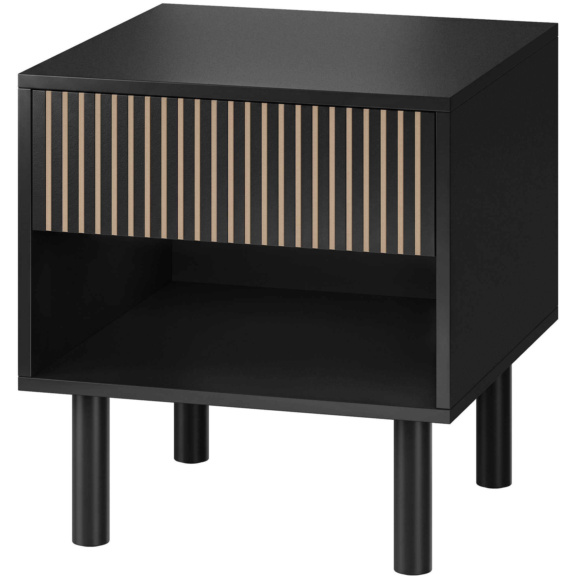 Modern Nightstand, Bedside Table with Drawer and Open Shelf, Side End Table for Bedroom, Black