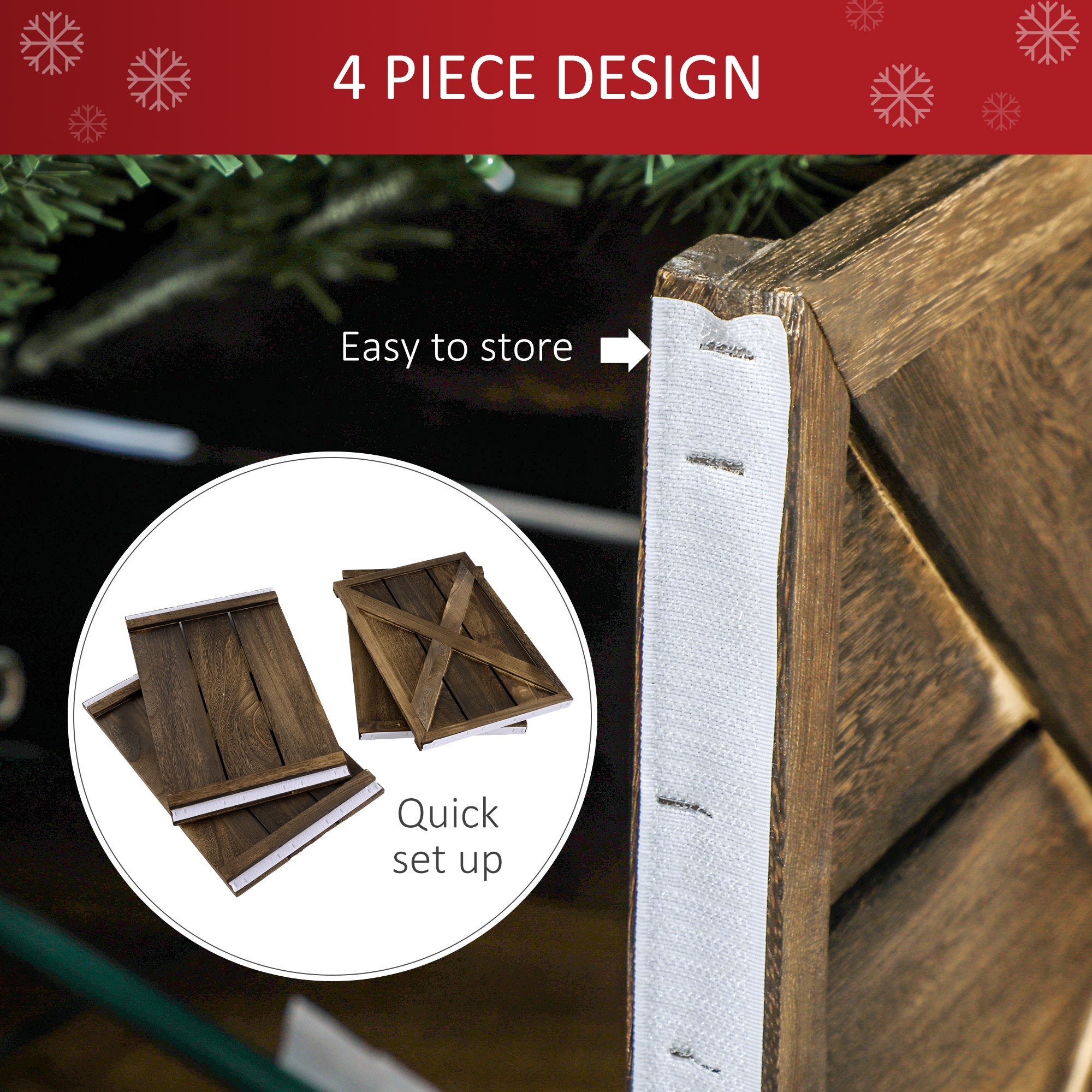 24" Farmhouse Christmas Tree Base Cover Wooden Christmas Tree Collar Box Home Decoration, Dark Distressed Wood Finish