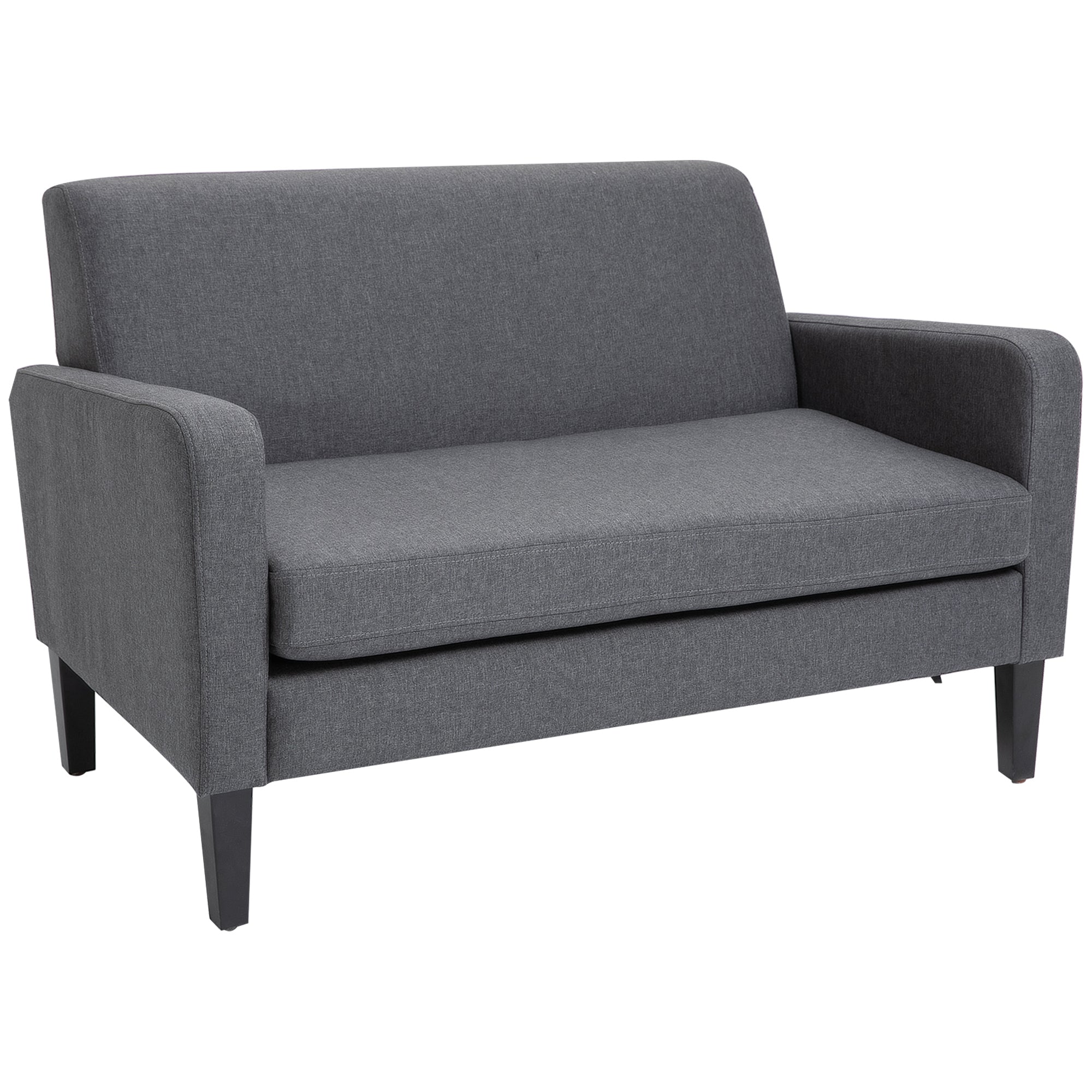 HOMCOM Linen Modern-Curved 2-Seat Sofa Loveseat w/ Thick Cushion Wood Legs Foot Pads Single Compact Home Furniture City Flats Grey