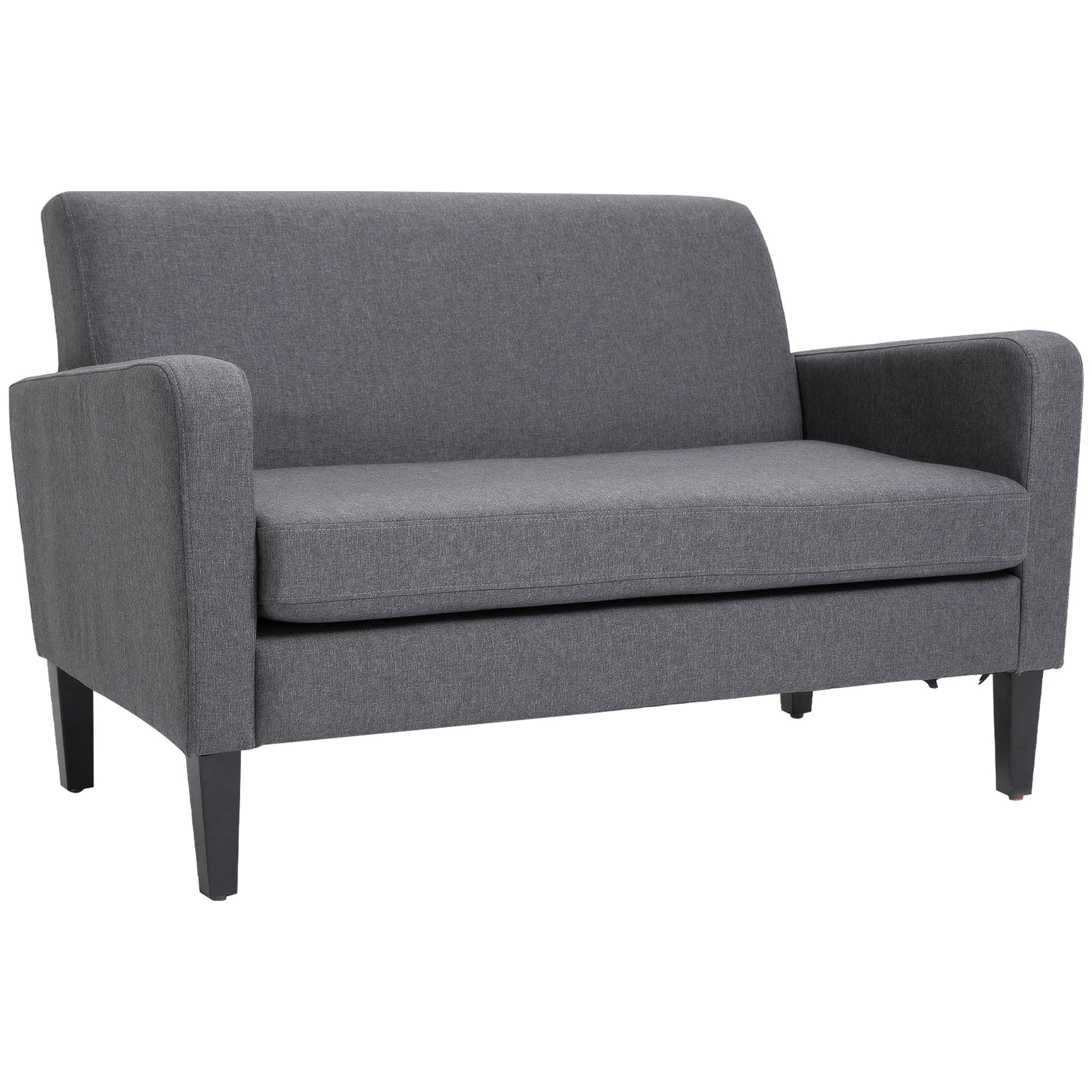 HOMCOM Linen Modern-Curved 2-Seat Sofa Loveseat w/ Thick Cushion Wood Legs Foot Pads Single Compact Home Furniture City Flats Grey