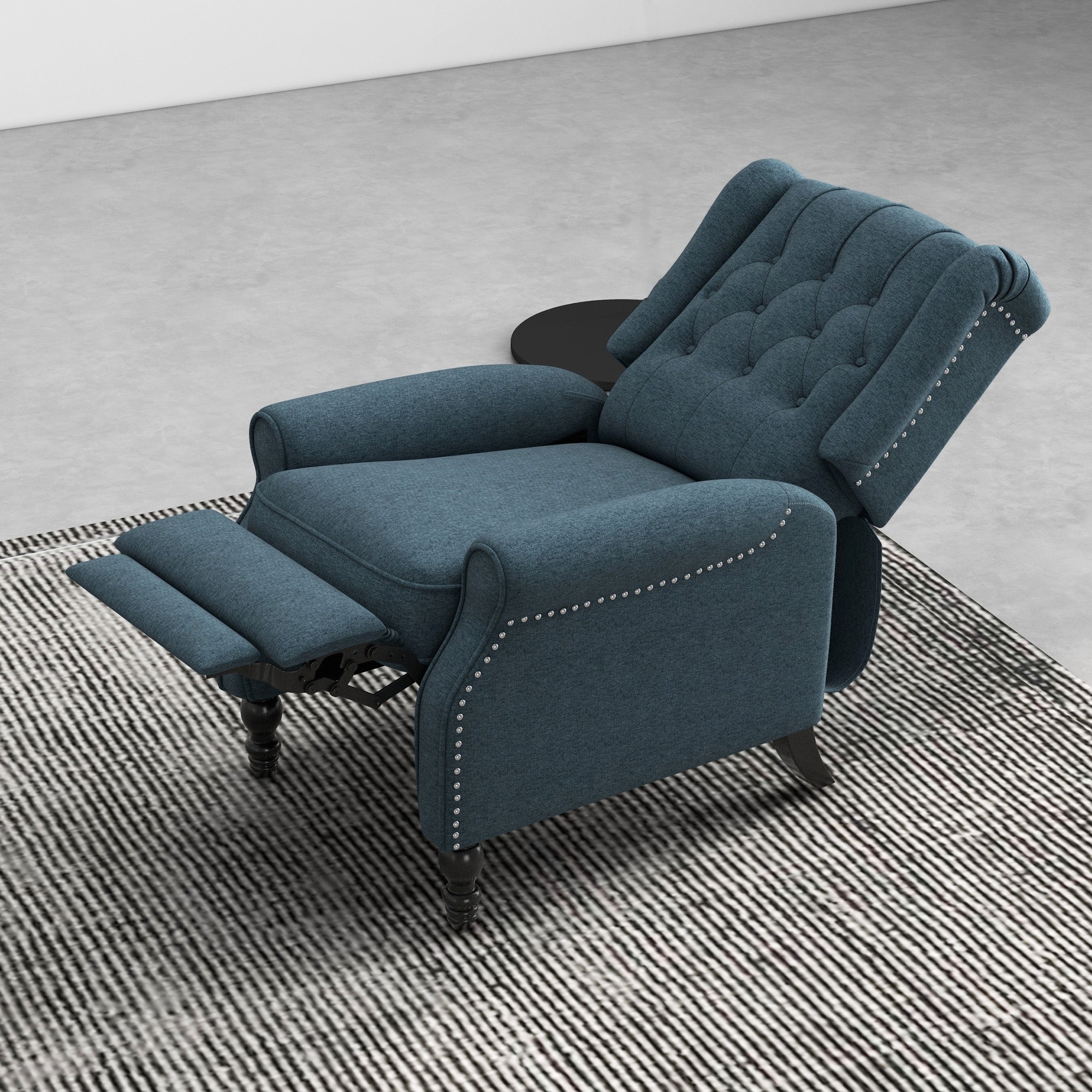 HOMCOM Fabric Recliner Chair for Living Room, Push Back Reclining Chair with Wingback, Button Tufted, Nail Head Trim, Footrest, Blue