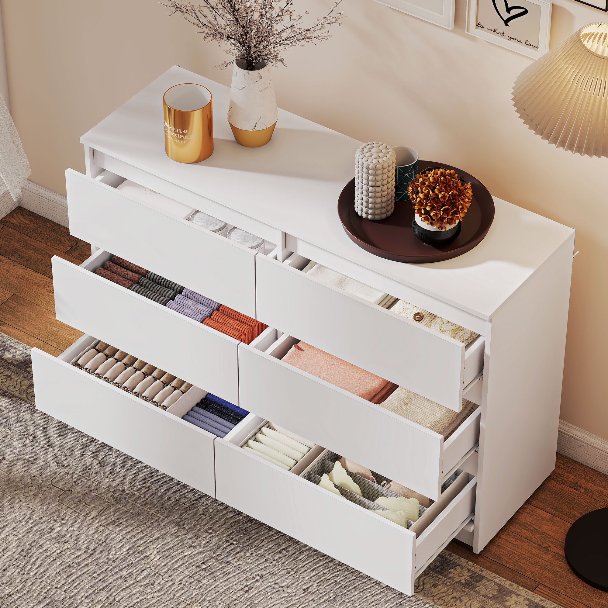 6 Drawer Dresser for Bedroom, Wide Chest of Drawers, Modern Clothes Storage Organizer for Living Room, Hallway, White