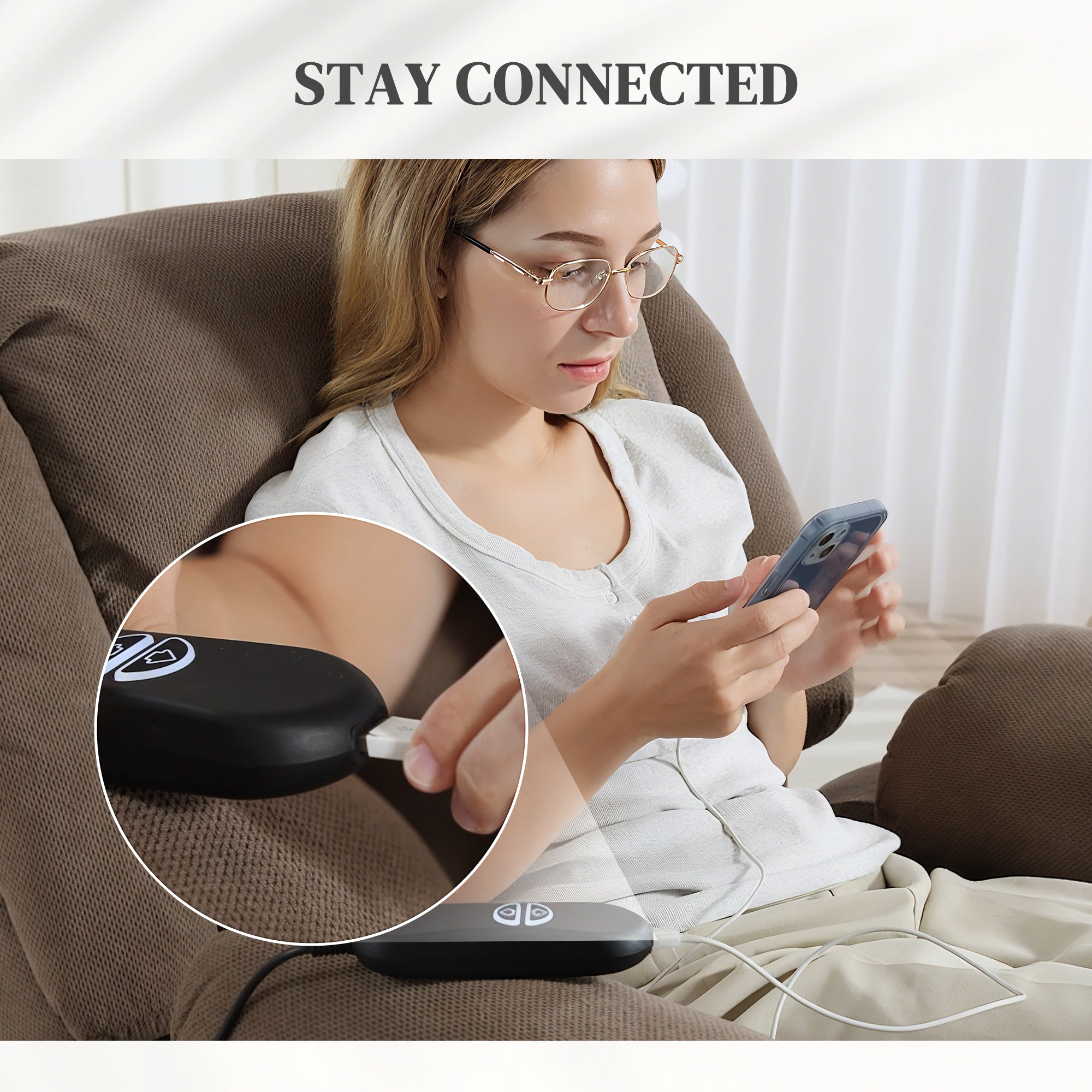 Recliner Armchair Lift Chair with Vibration Massage and Heat, Velvet-feel Fabric Electric Riser Recliner Chair for Elderly with Wide Seat, USB Port, Side Pockets for Living Room, Light Brown