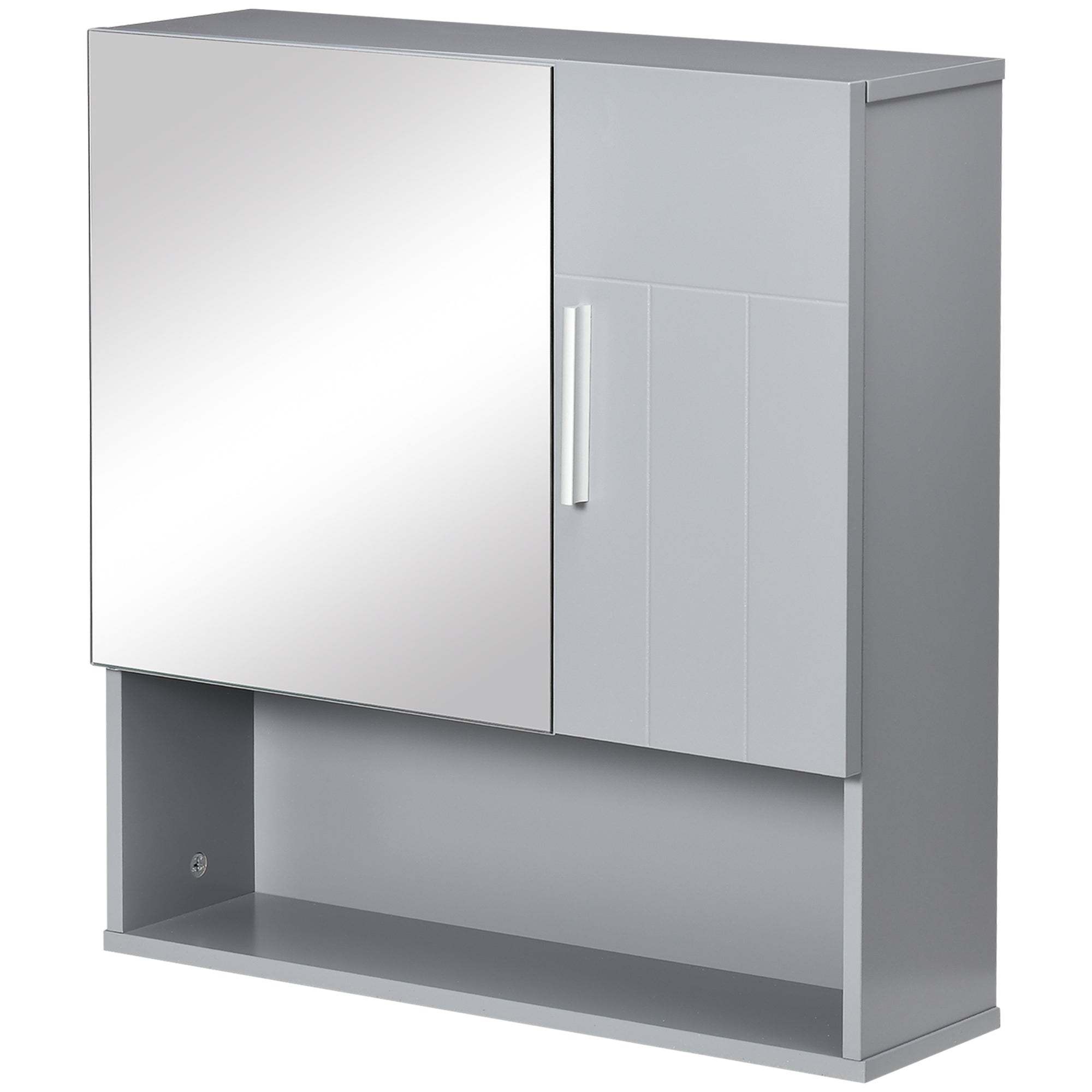 kleankin Bathroom Mirror Cabinet, Wall Mounted Medicine Cabinet with Double Doors and Adjustable Shelf, Grey