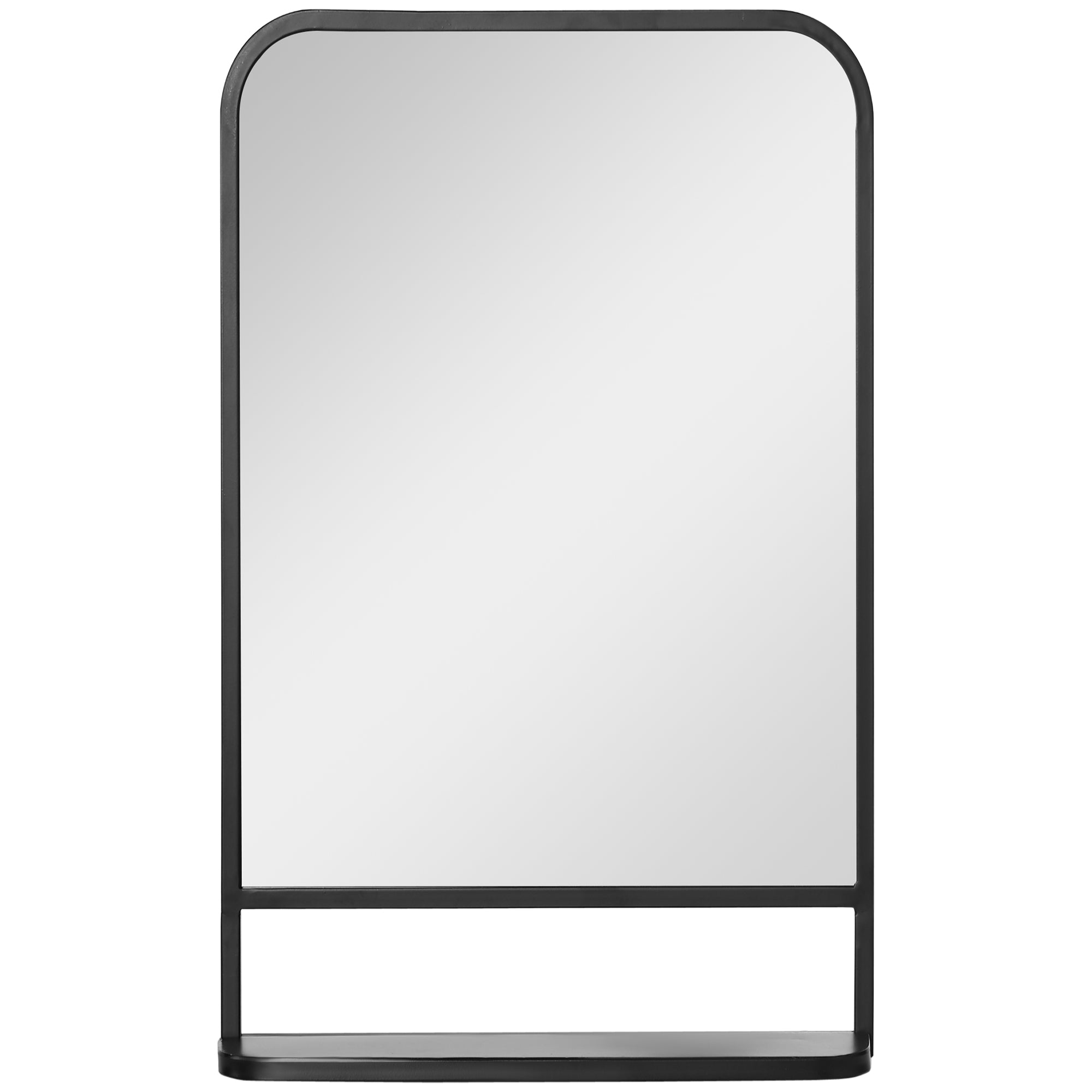 34" x 21" Rectangle Modern Wall Mirror with Storage Shelf for Living Room Bedroom Black