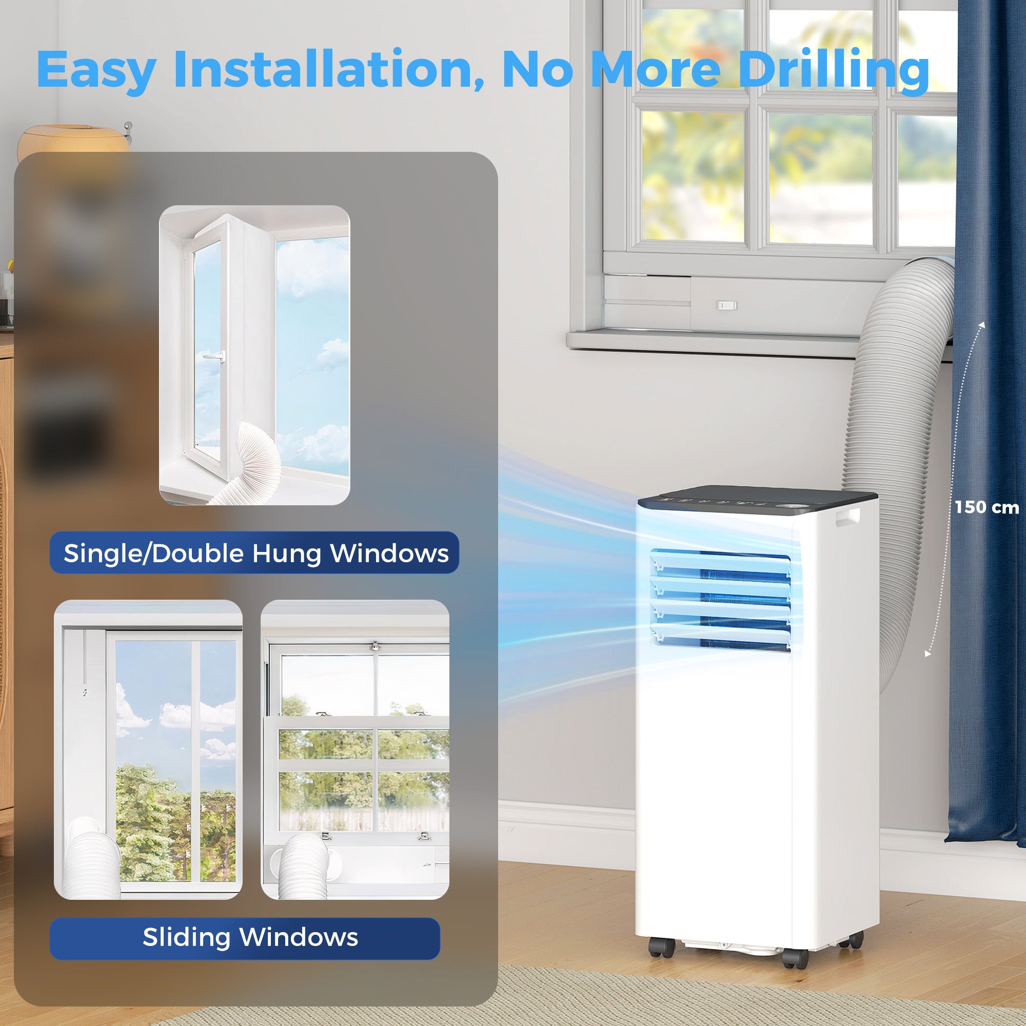 Portable Air Conditioner 9000 BTU, 4-in-1 Air Conditioning Unit with Cool, Dehumidifier, Fan, Sleep Mode, WiFi Voice Remote Control, 24H Timer, 2 Speeds, Window Kit, for Room up to 28 m²