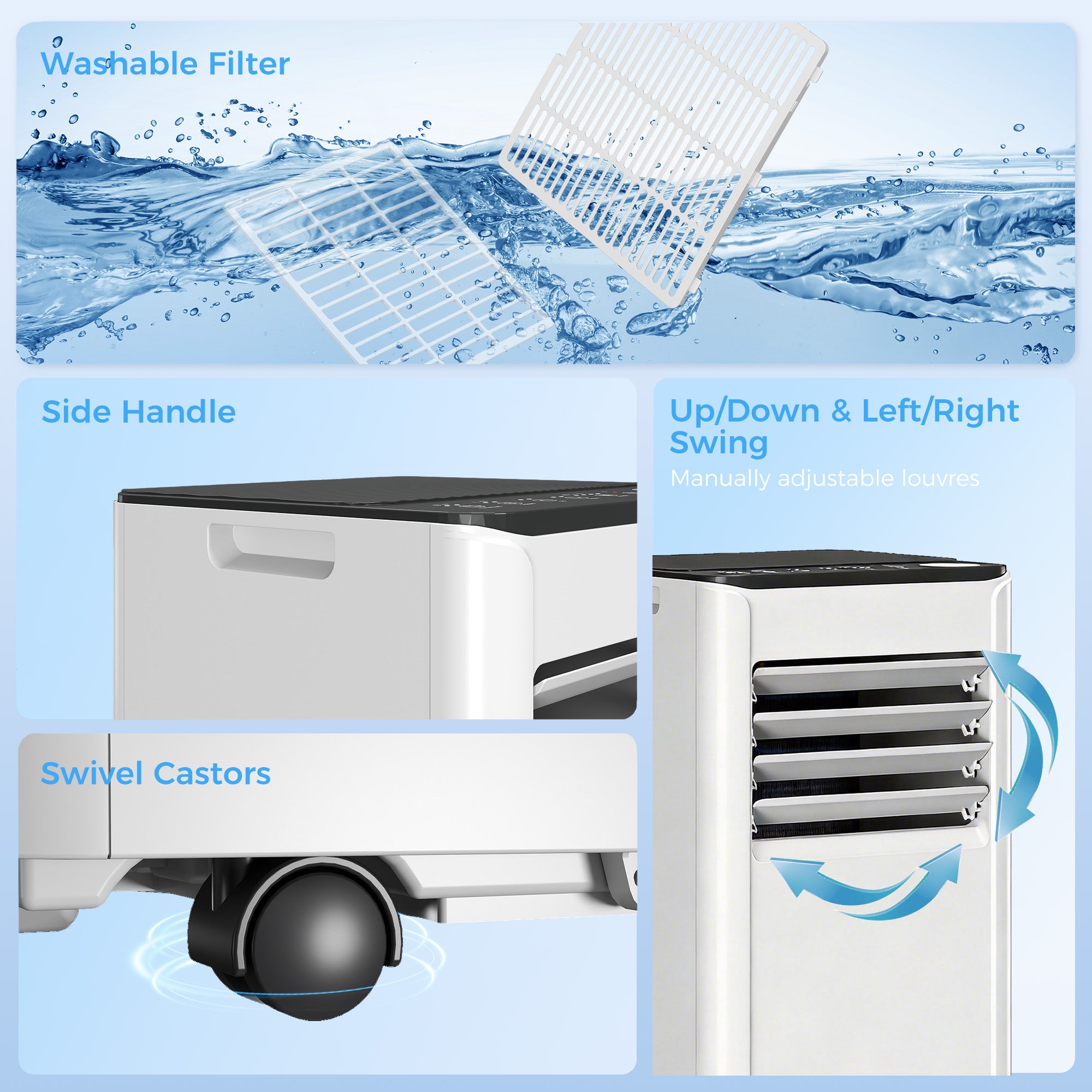 Portable Air Conditioner 9000 BTU, 4-in-1 Air Conditioning Unit with Cool, Dehumidifier, Fan, Sleep Mode, WiFi Voice Remote Control, 24H Timer, 2 Speeds, Window Kit, for Room up to 28 m²