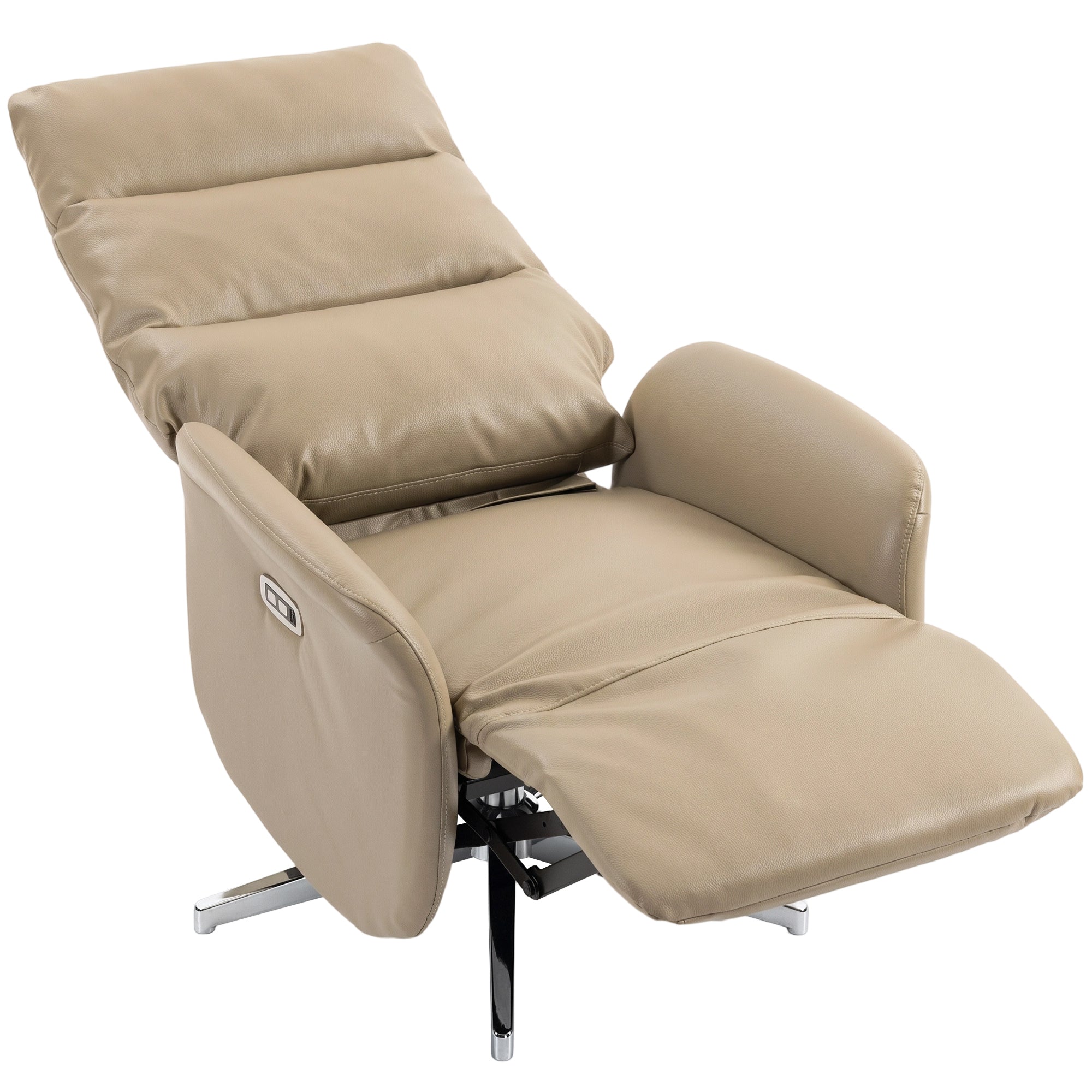 Electric Recliner Armchair, PU Leather Swivel Recliner Chair with Type C+USB, 160° Reclining Chair with Adjustable Leg Rest for Home Living Room Theater, Brown