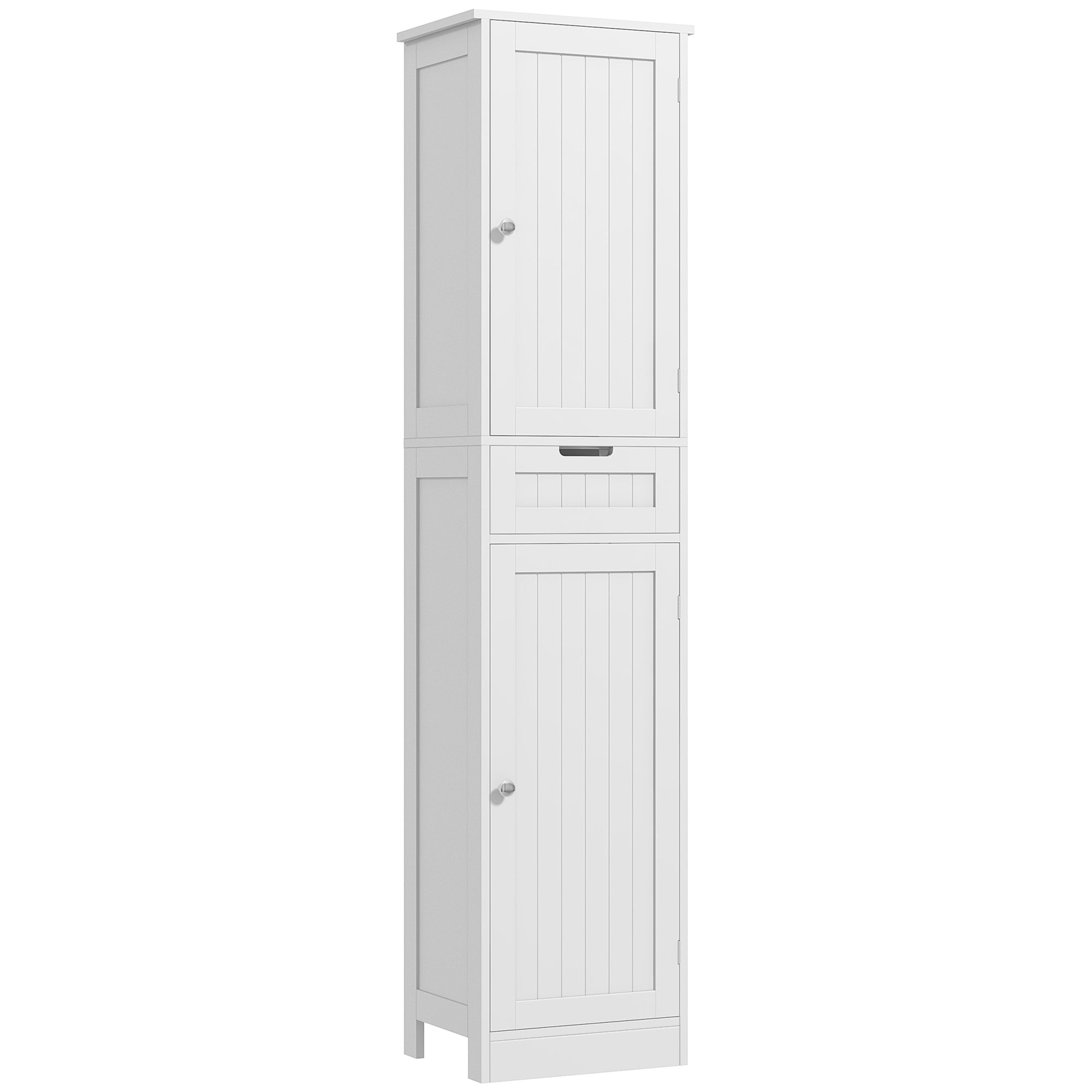 HOMCOM Tall Bathroom Storage Cabinet, Narrow Bathroom Cabinet with Doors, Drawer and Adjustable Shelves, Freestanding Linen Cabinet, White