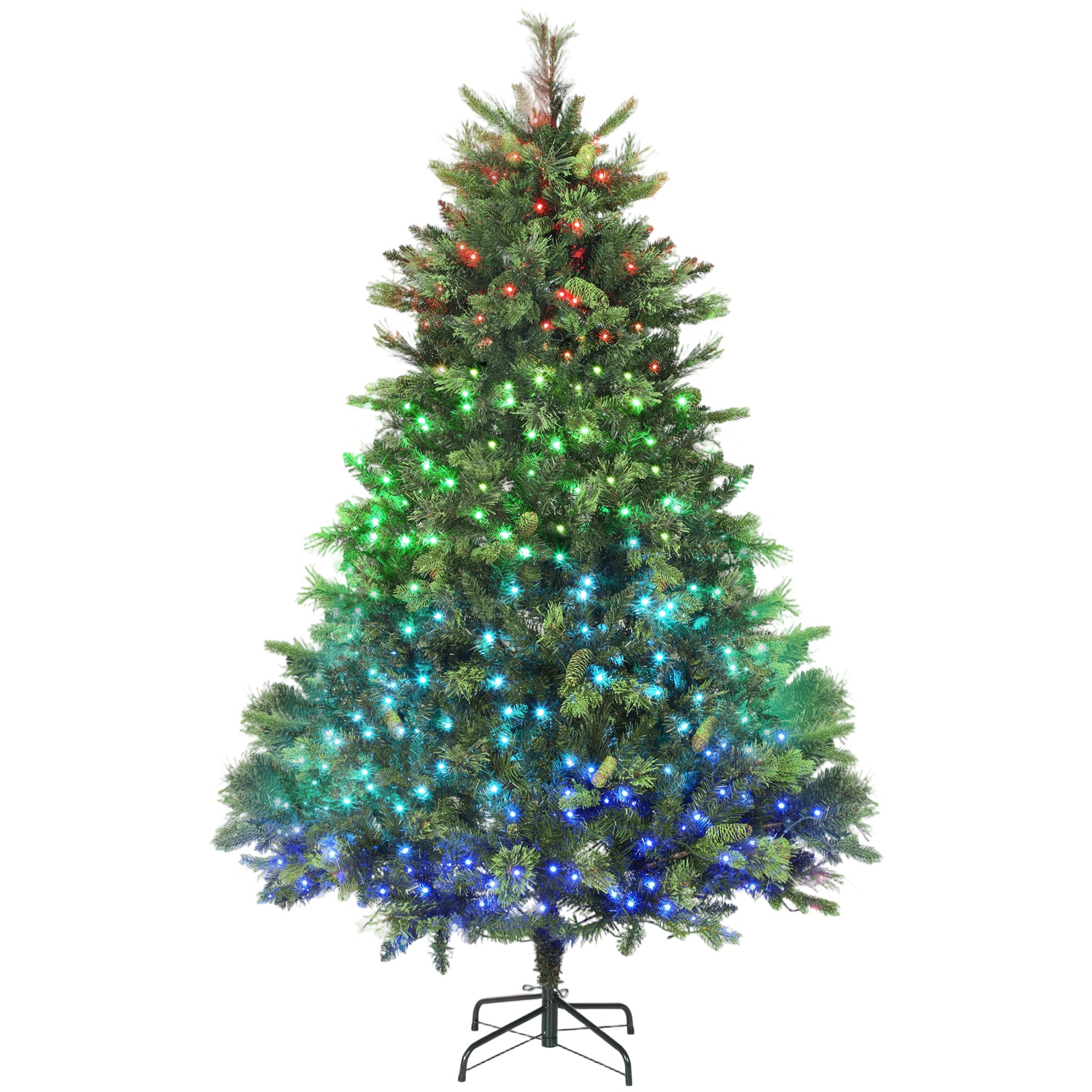180cm Prelit Christmas Tree with Colourful DIY LED Lights, Carolina Pine, Hinged Xmas Tree with 2123 Tips, Realistic Branches, 12 Modes, Daily Timer, Adjustable Brightness and Speed, Remote