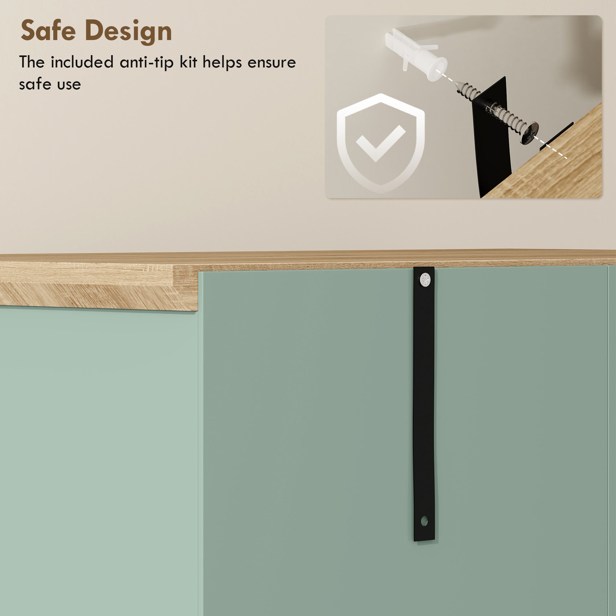 172cm Kitchen Cupboard, Freestanding Storage Cabinet with Doors and Shelves, Modern 2-Door Kitchen Pantry Cupboard for Dining Room, Light Green