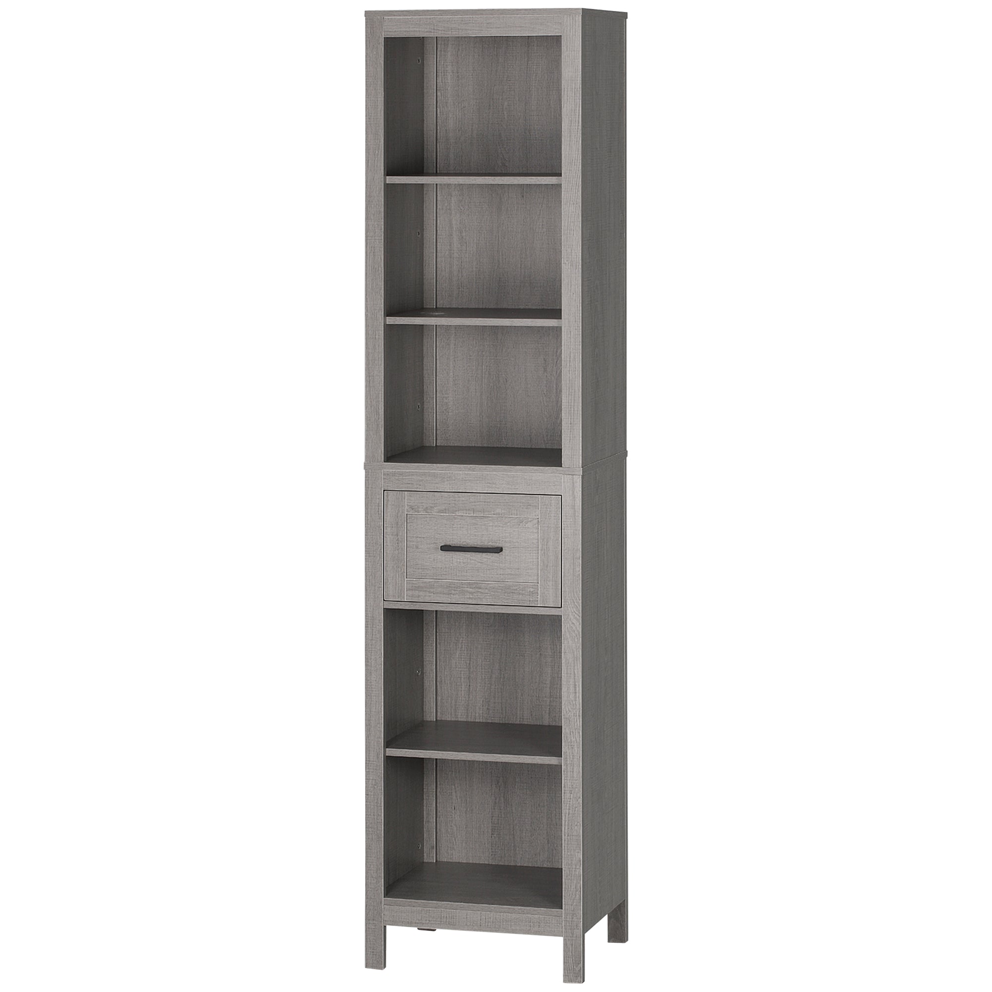 kleankin Tall Bathroom Storage Cabinet with Drawer and 5 Tier Shelf, Narrow Bathroom Cabinet Freestanding Linen Tower, Grey