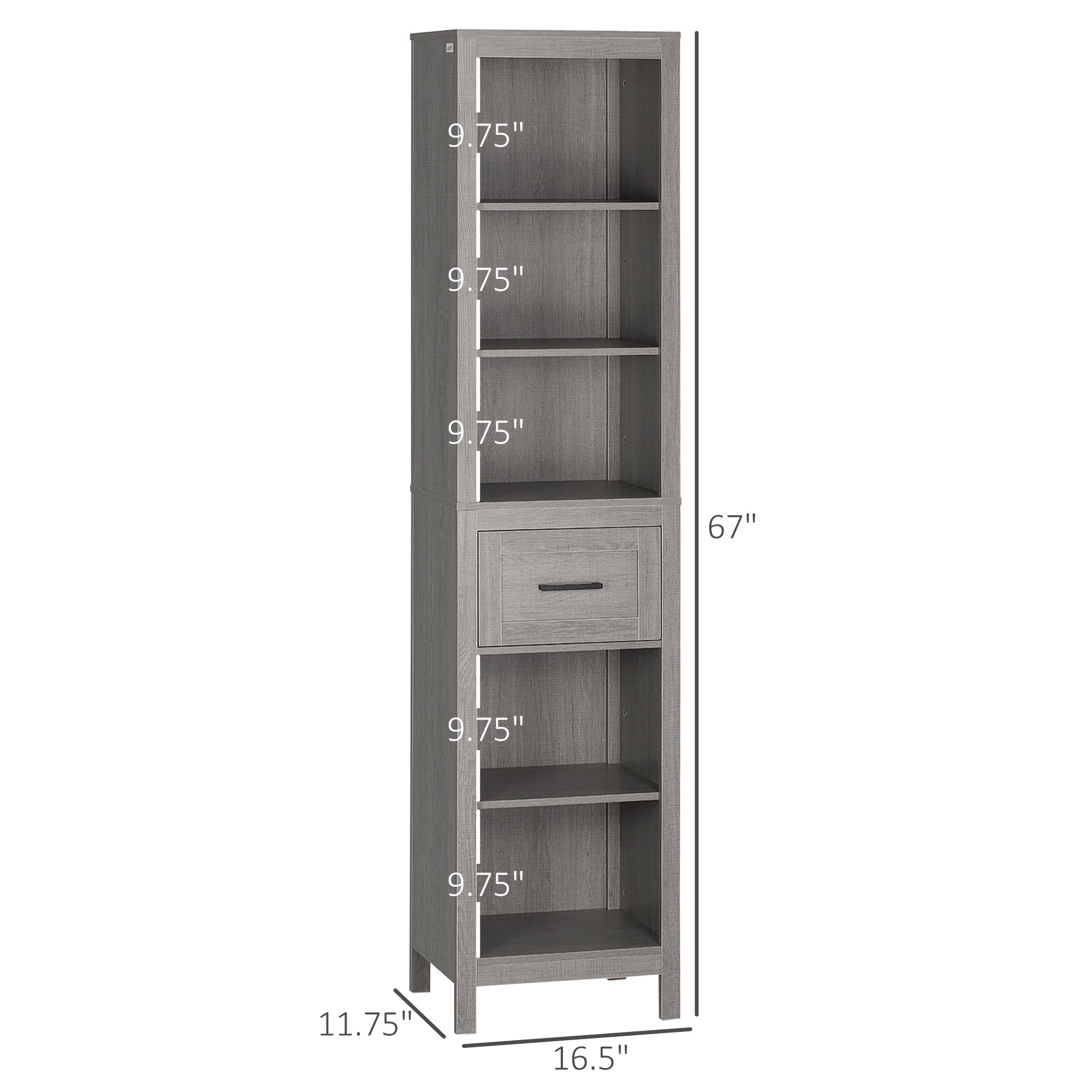 kleankin Tall Bathroom Storage Cabinet with Drawer and 5 Tier Shelf, Narrow Bathroom Cabinet Freestanding Linen Tower, Grey