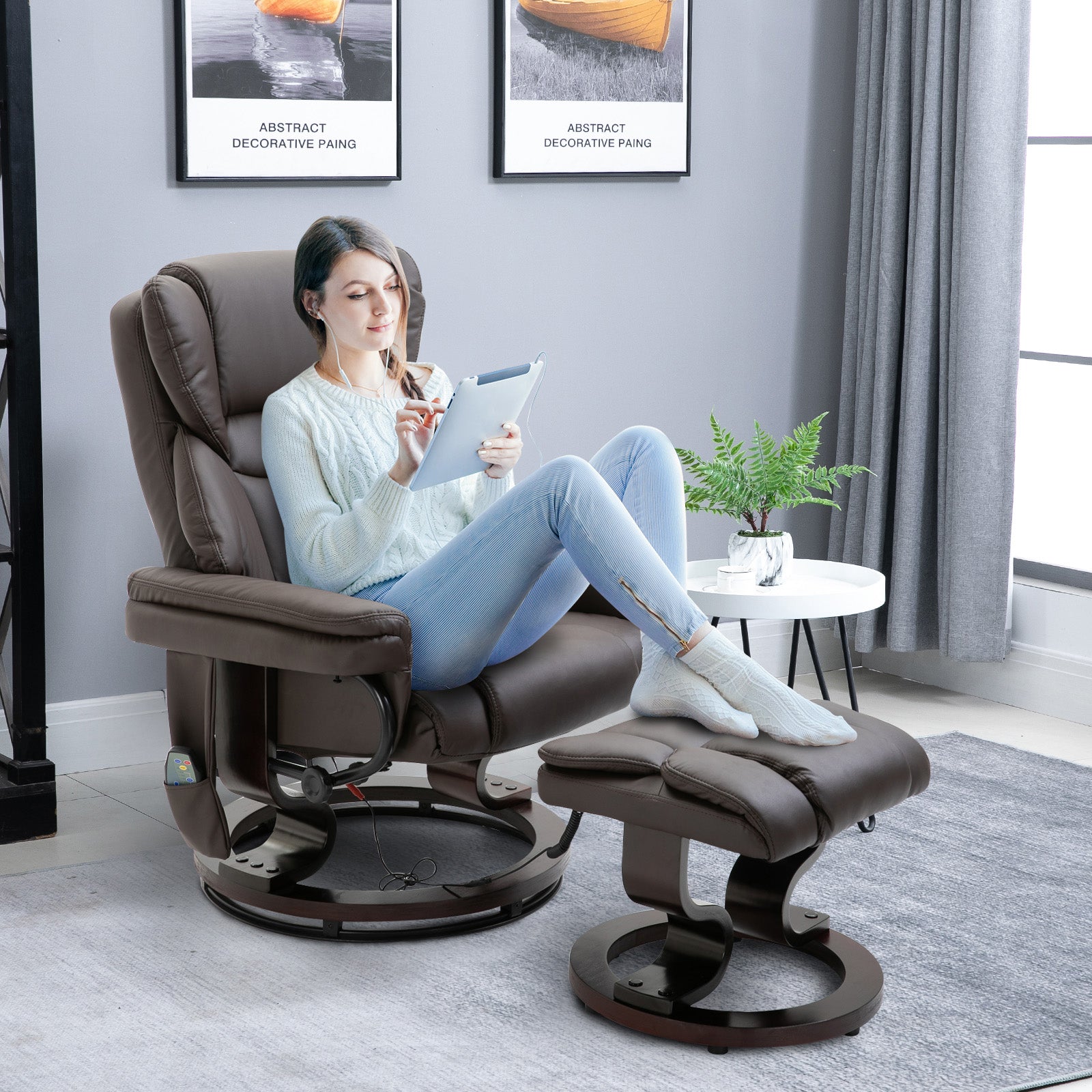 Massage Sofa Recliner Chair With Footrest 10 Vibration Points Faux Pu Leather Brown