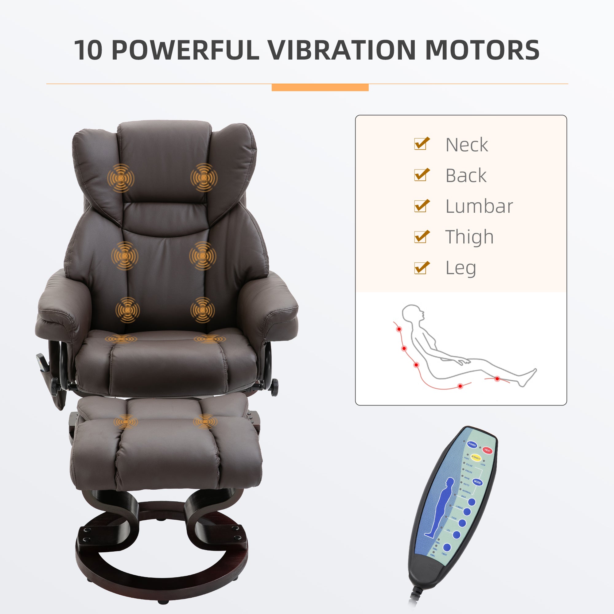 Massage Sofa Recliner Chair With Footrest 10 Vibration Points Faux Pu Leather Brown