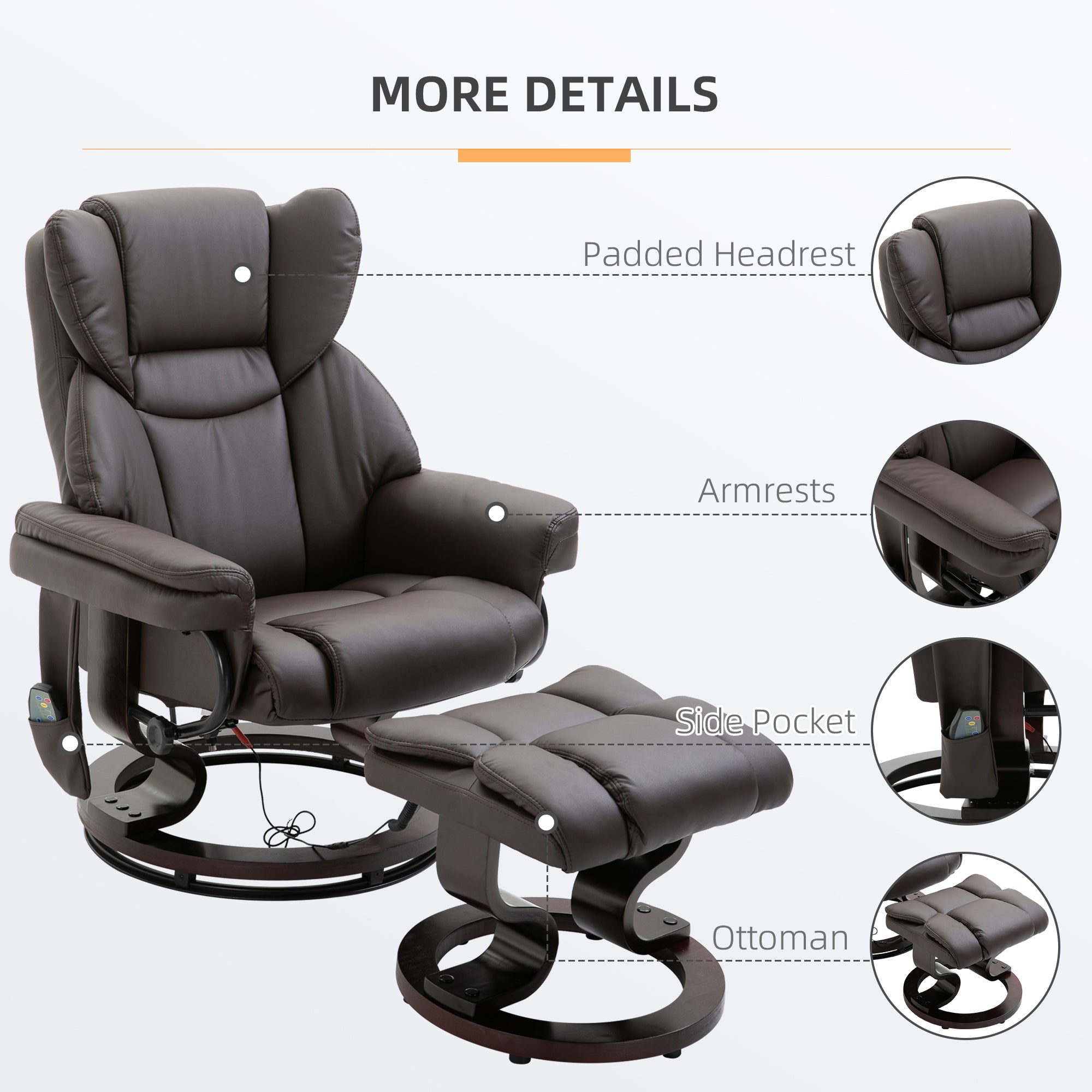 Massage Sofa Recliner Chair With Footrest 10 Vibration Points Faux Pu Leather Brown