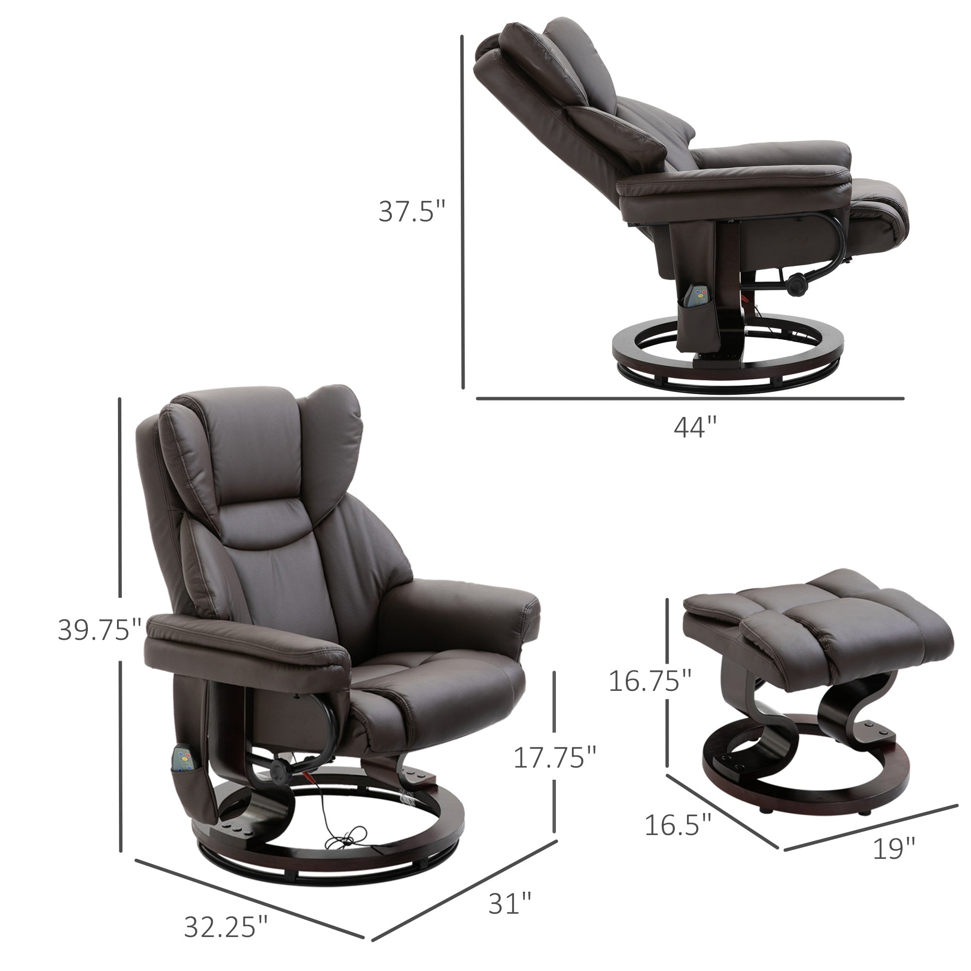 Massage Sofa Recliner Chair With Footrest 10 Vibration Points Faux Pu Leather Brown