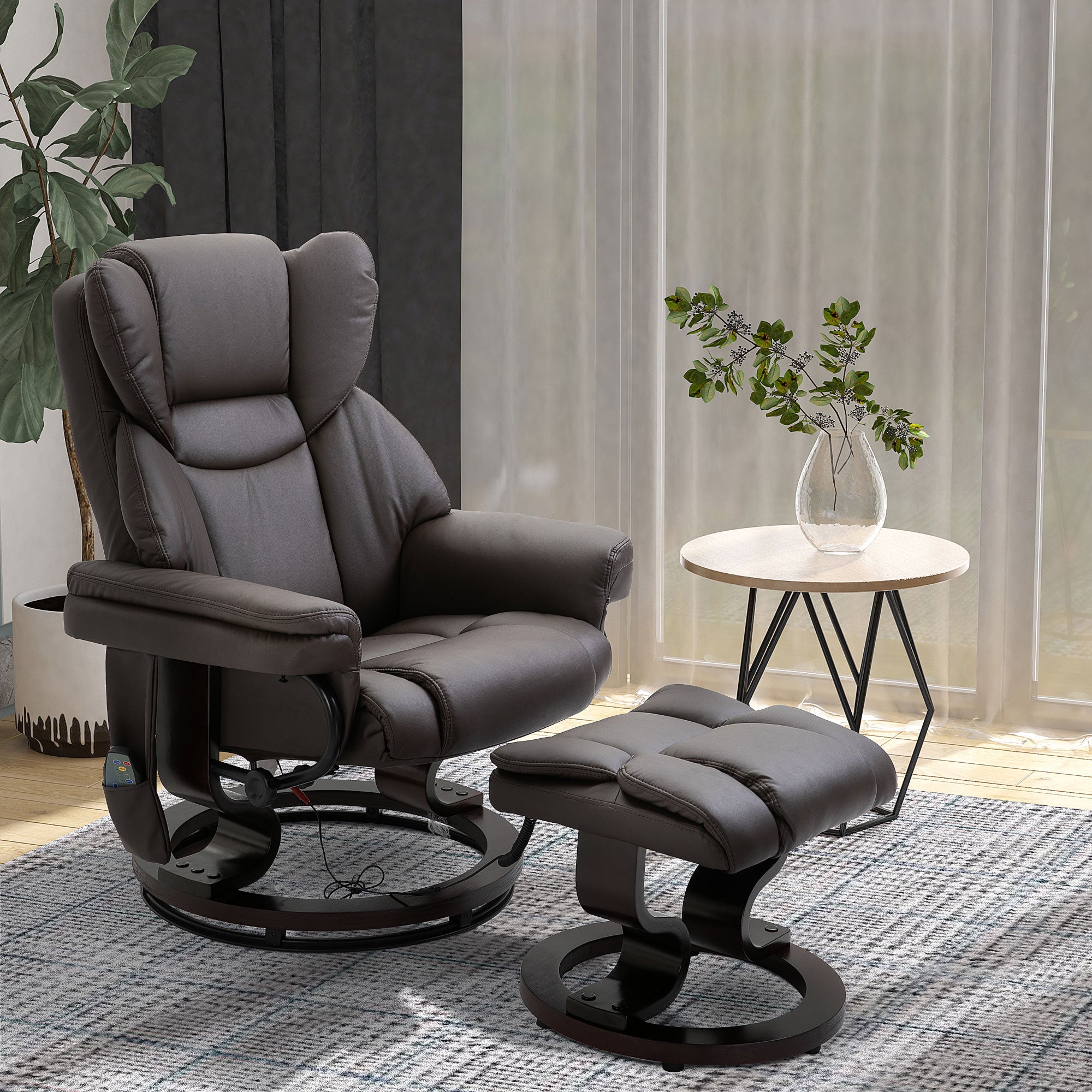 Massage Sofa Recliner Chair With Footrest 10 Vibration Points Faux Pu Leather Brown