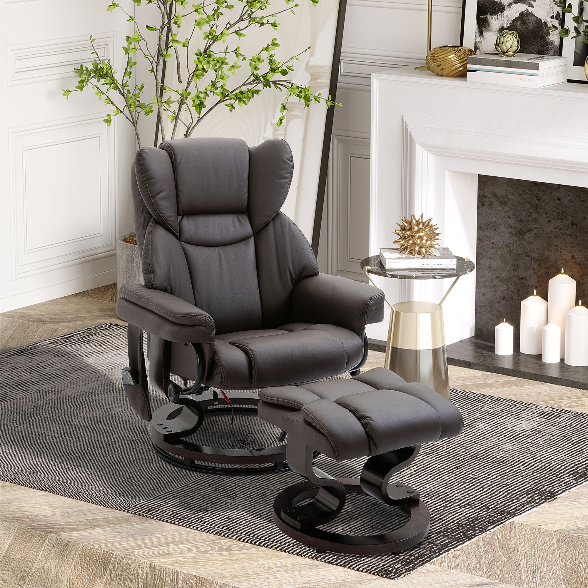 Massage Sofa Recliner Chair With Footrest 10 Vibration Points Faux Pu Leather Brown