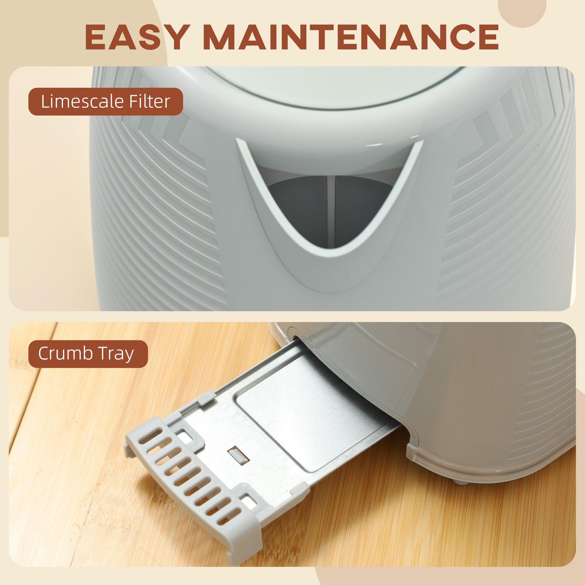 Kettle and Toaster Set, 1.7L 3000W Rapid Boil Jug Kettle with Otter Thermostat, Limescale Filter, 2 Slice Toaster with 7 Browning Controls, Crumb Tray, Grey